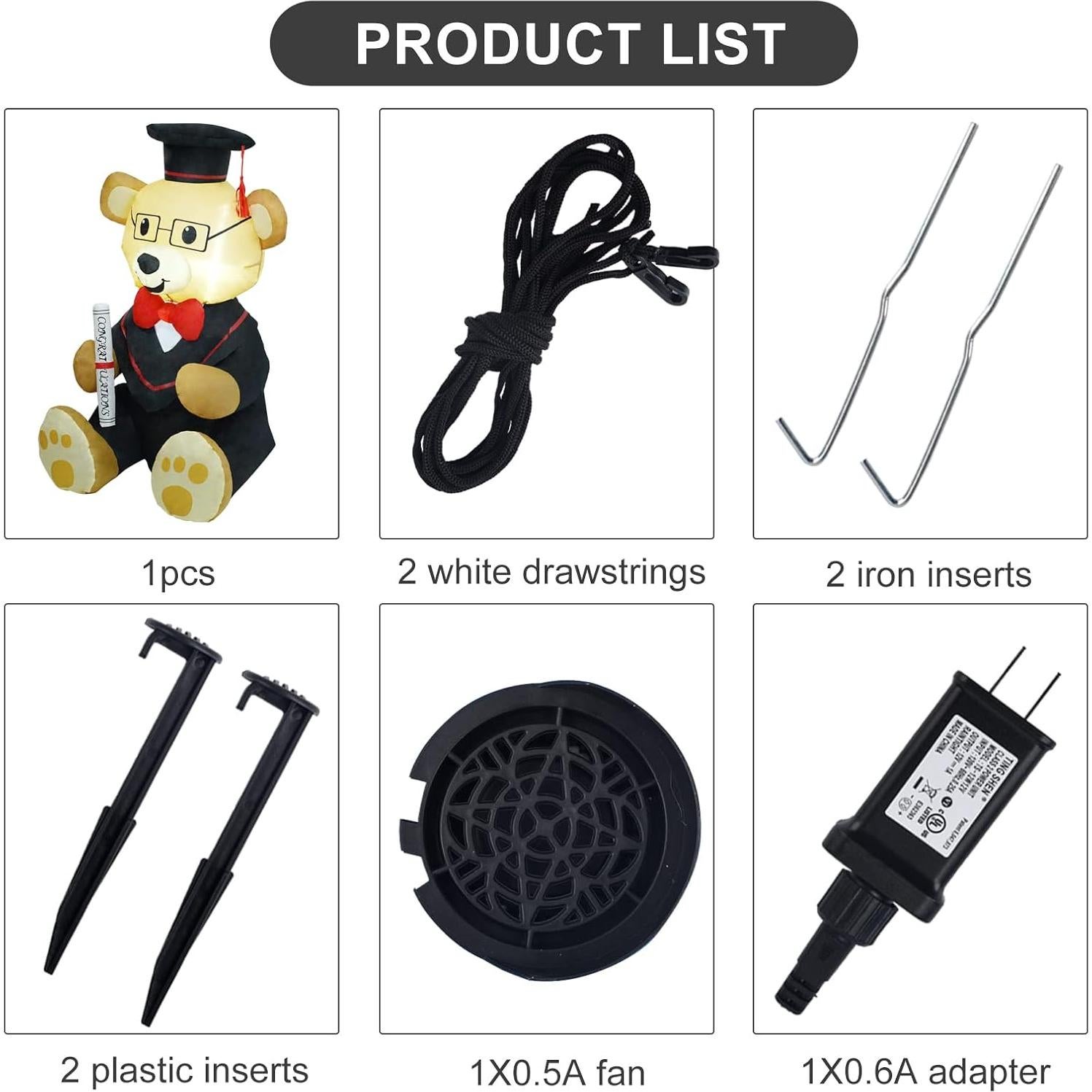 Decoración Inflable Dr. Bear 1.22m con Luces LED para Graduación