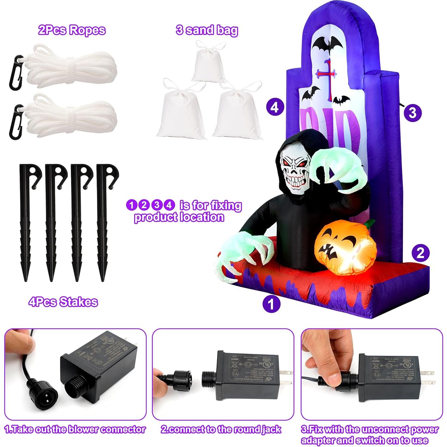 Decoración Inflable Halloween Packbabol 4.8ft Calavera y Calabaza