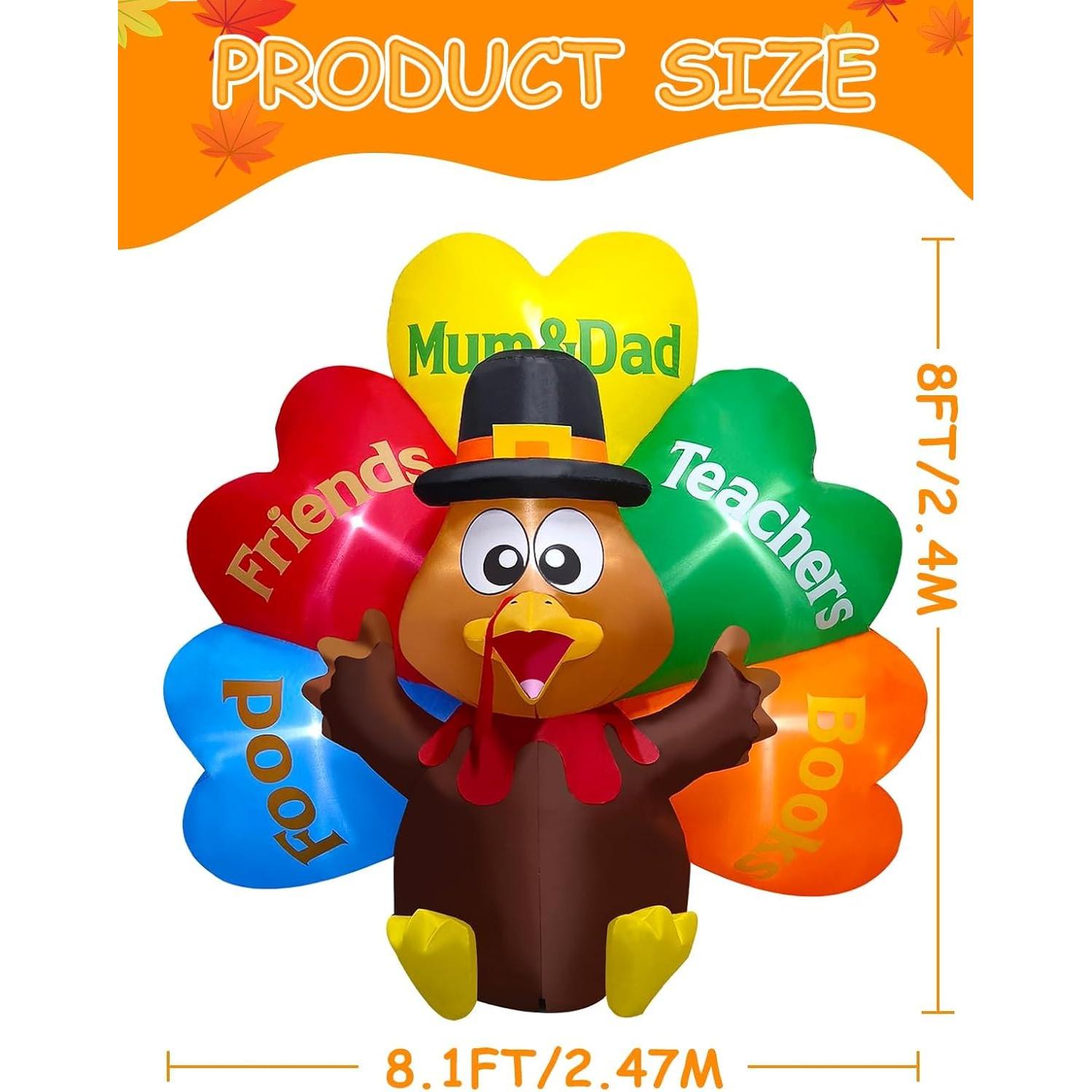 Pavo Inflable Gigante Kalolary 2.44m con Luces LED - Acción de Gracias