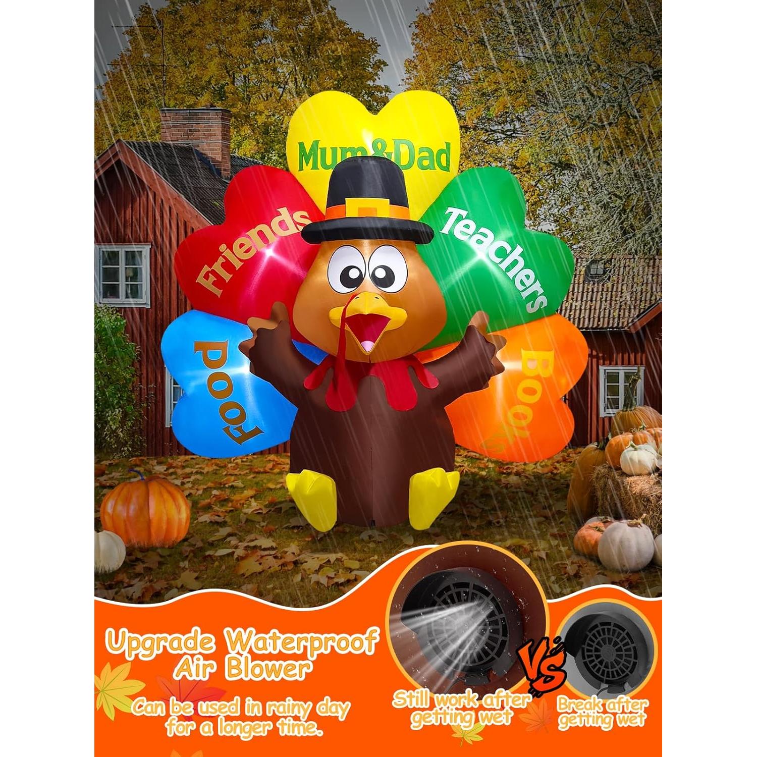 Pavo Inflable Gigante Kalolary 2.44m con Luces LED - Acción de Gracias