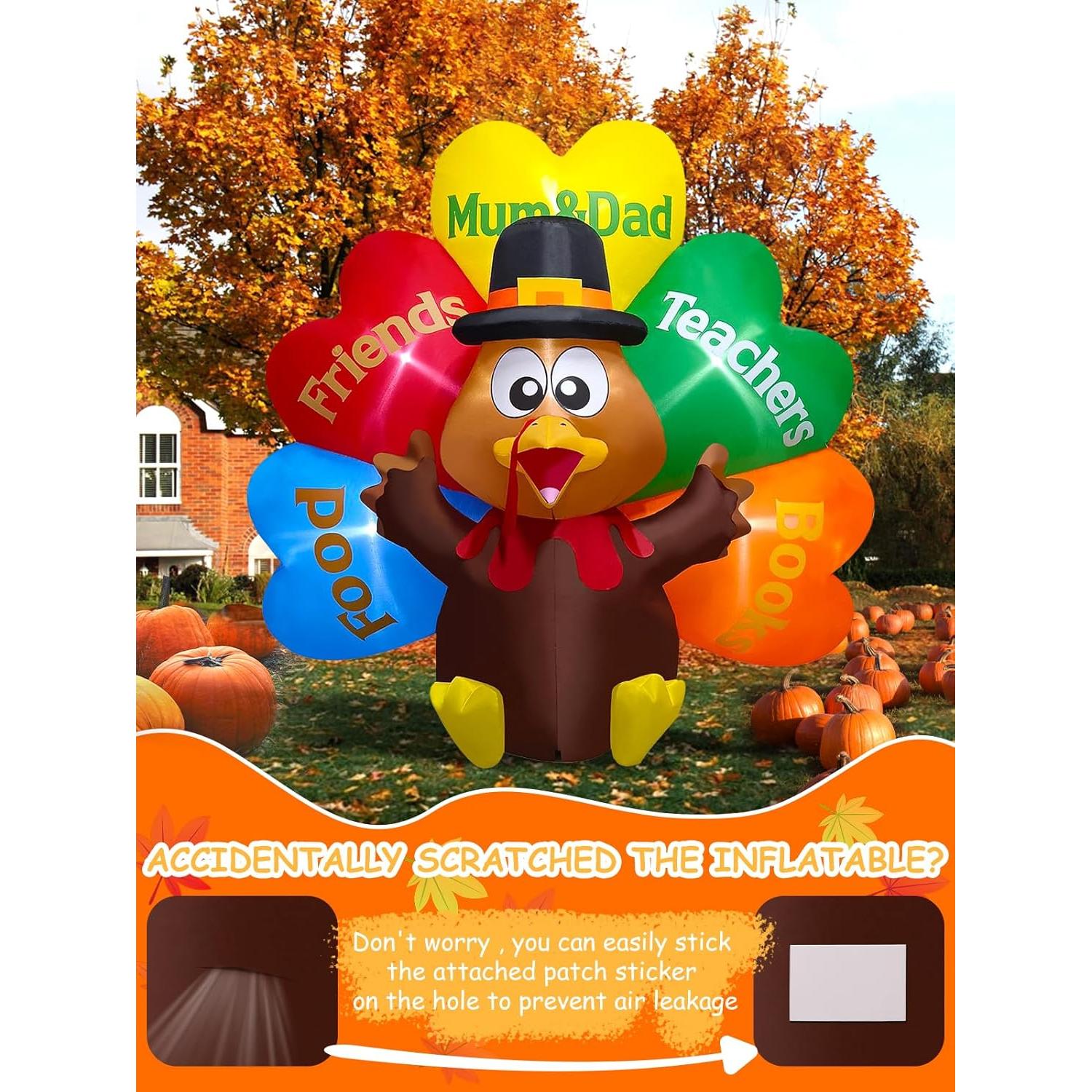 Pavo Inflable Gigante Kalolary 2.44m con Luces LED - Acción de Gracias