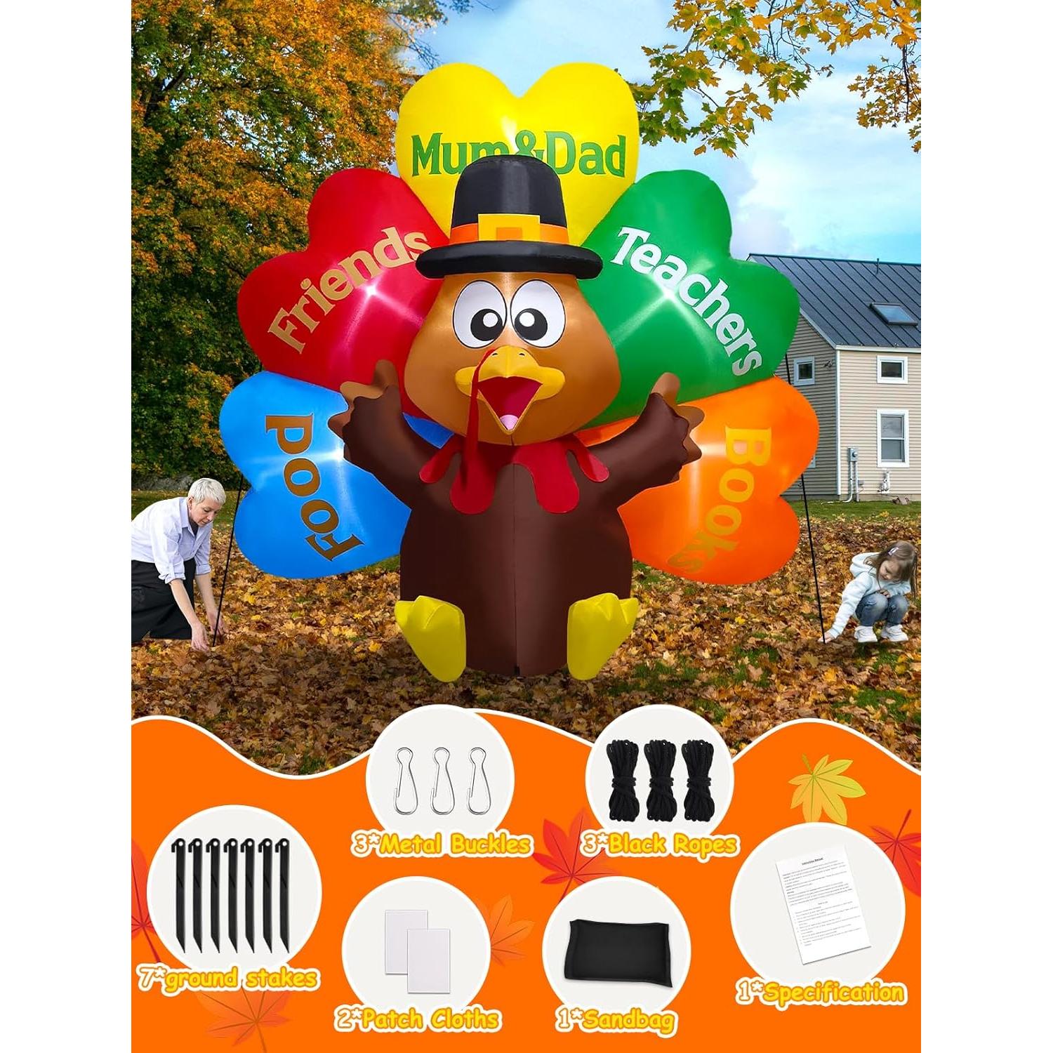 Pavo Inflable Gigante Kalolary 2.44m con Luces LED - Acción de Gracias