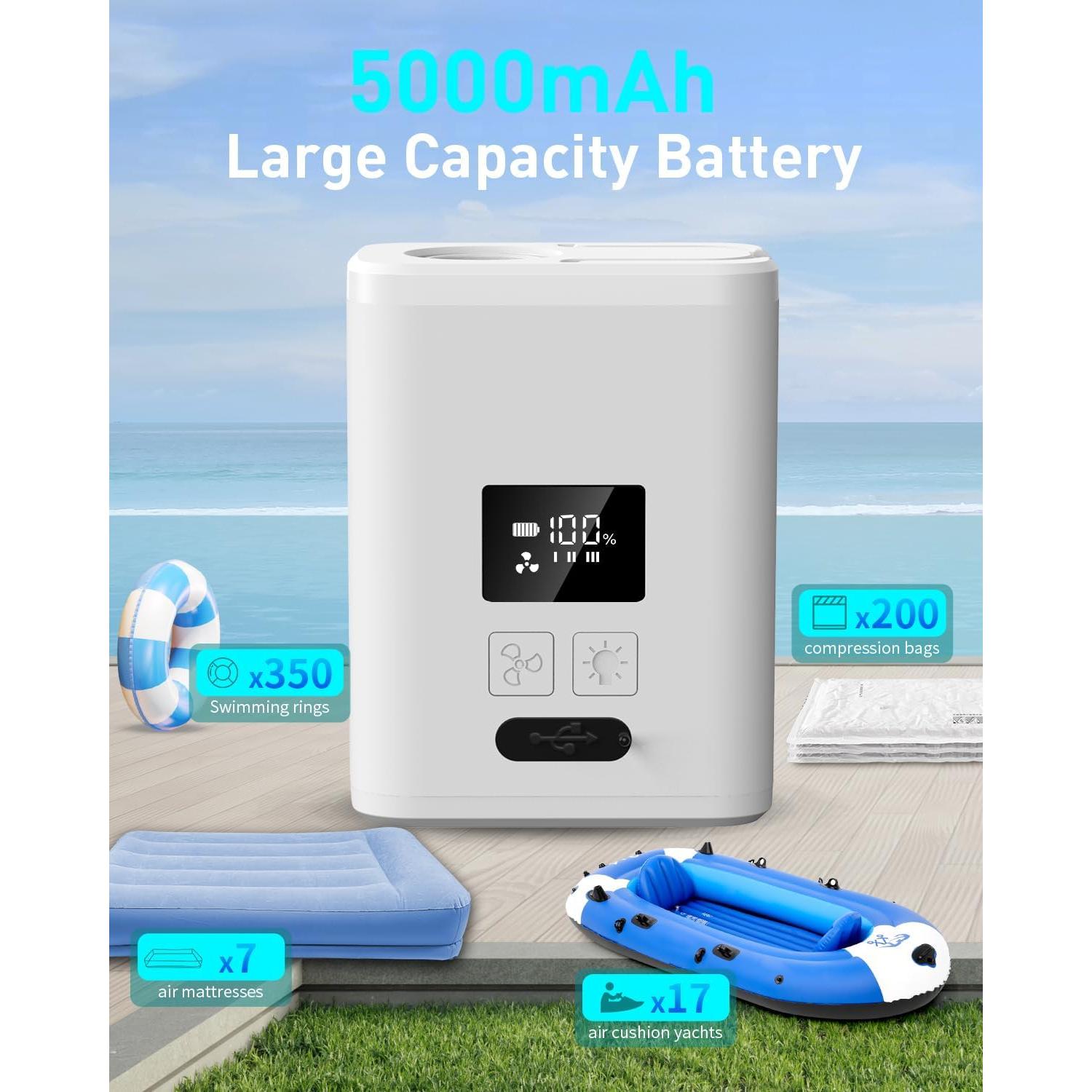 Bomba de aire eléctrica portátil ZOPOM 5000mAh para inflables