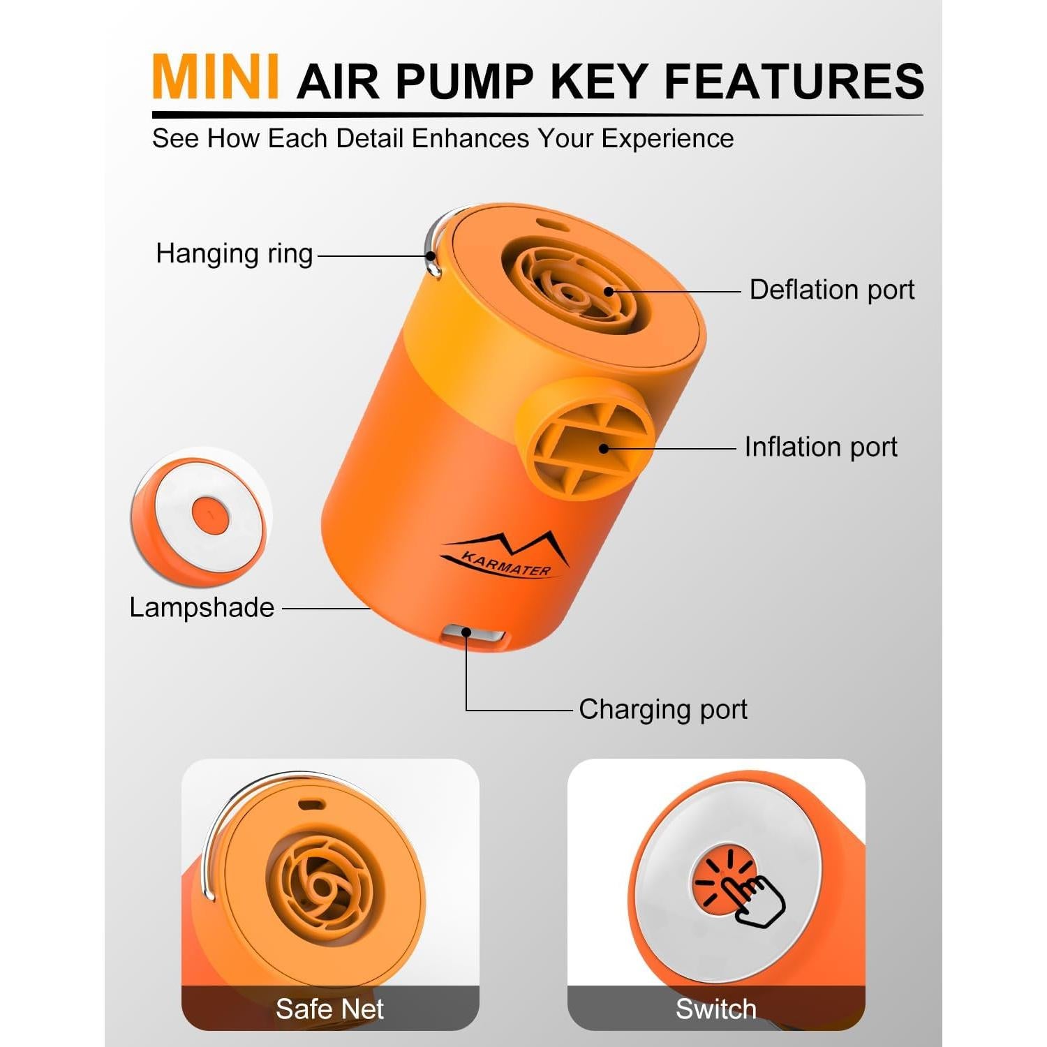 Bomba de Aire Inflable Eléctrica M KARMATER 400L/min Naranja