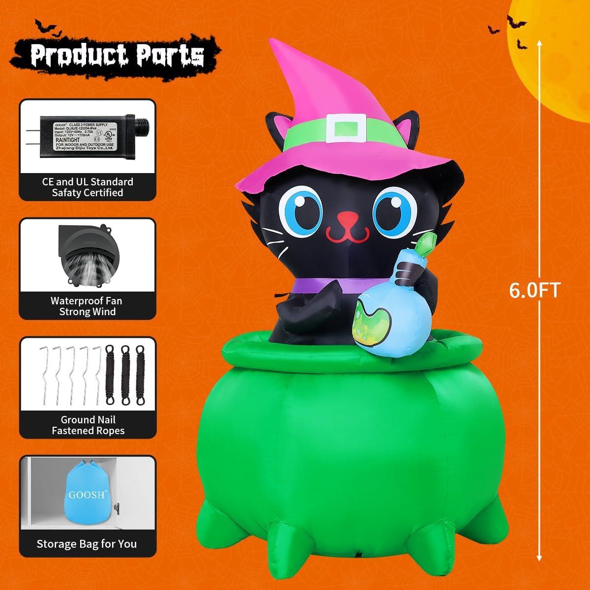 Decoración Inflable de Gato Halloween GOOSH 1.83 m con LED