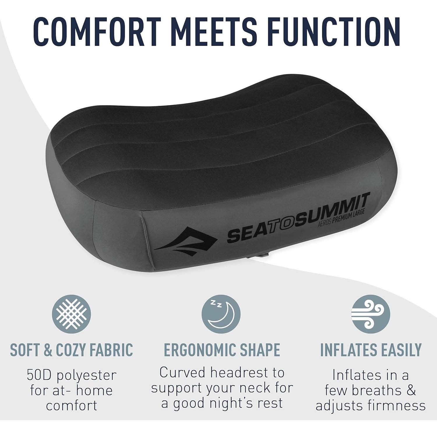 Sea to Summit Aeros Premium Inflatable Travel Pillow, Large (16.5 x 11), Grey