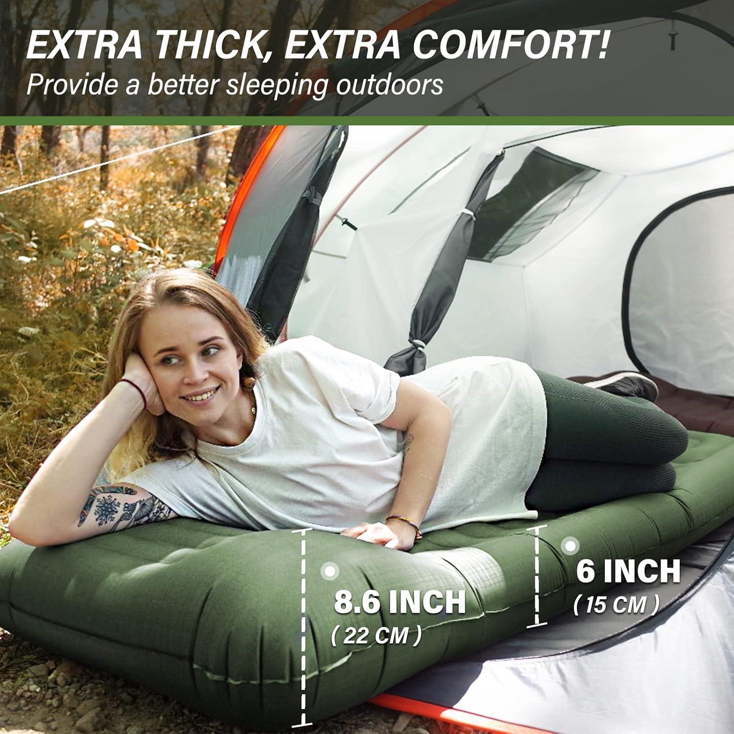 Colchón Inflable TOBTOS para Camping 15 cm con Almohada Verde