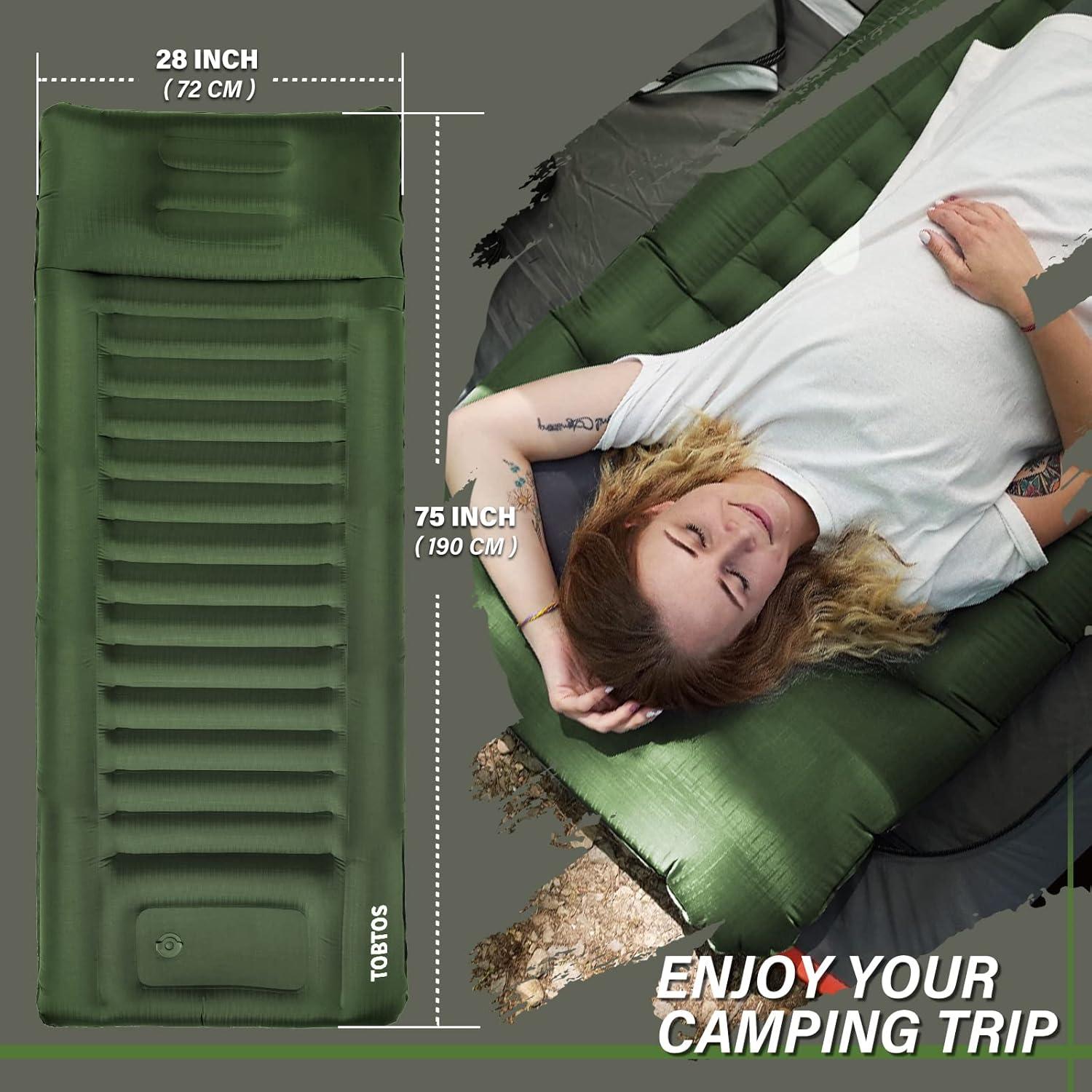 Colchón Inflable TOBTOS para Camping 15 cm con Almohada Verde