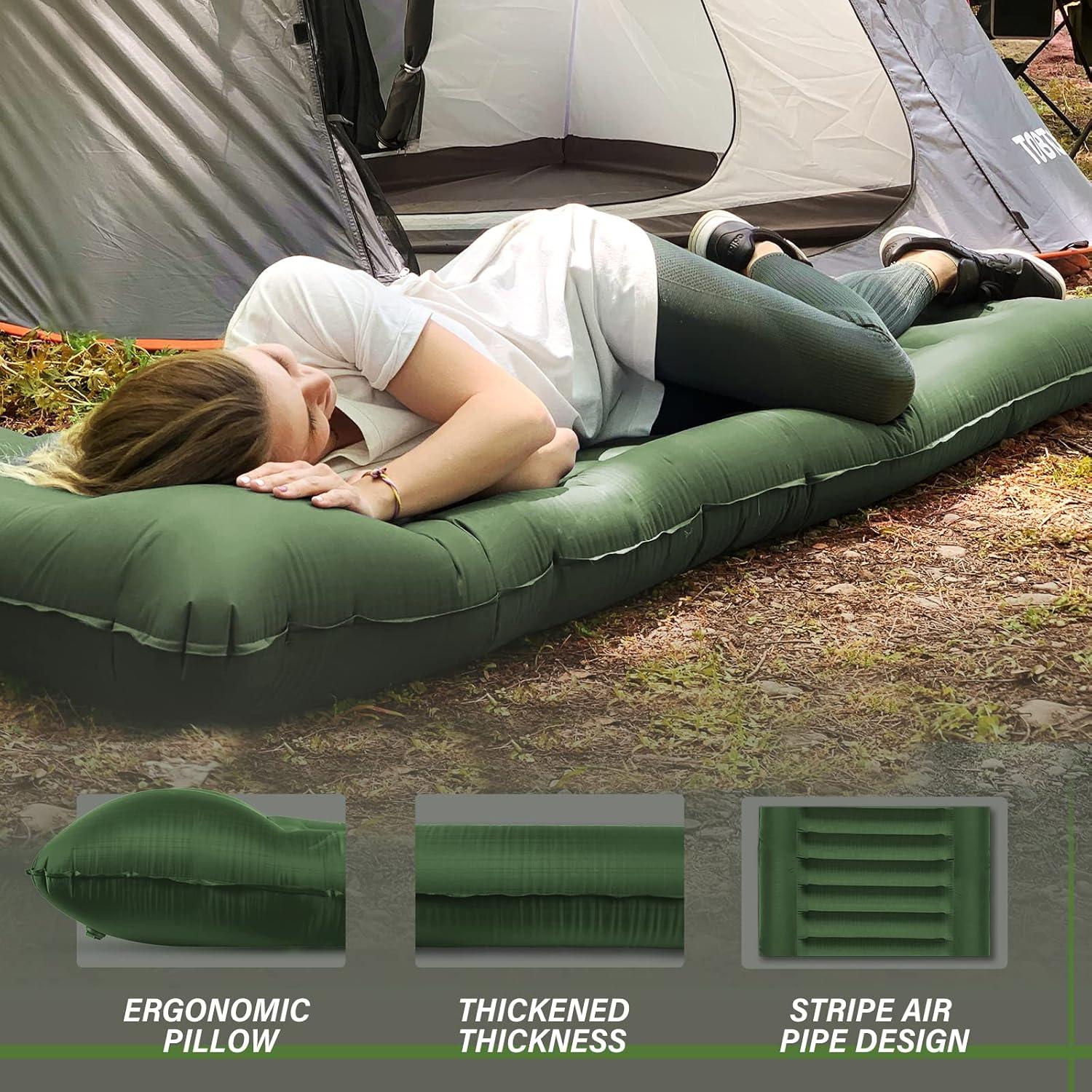 Colchón Inflable TOBTOS para Camping 15 cm con Almohada Verde