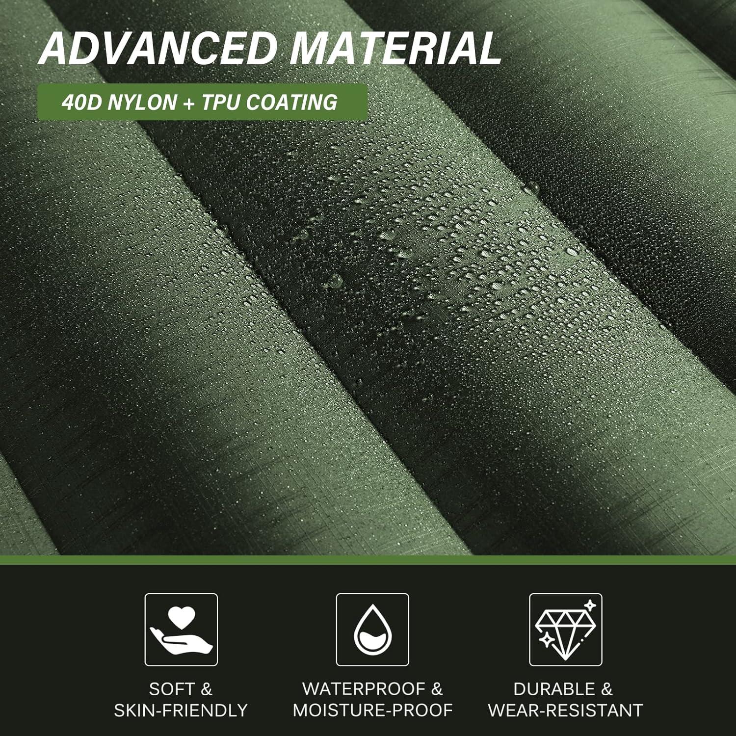 Colchón Inflable TOBTOS para Camping 15 cm con Almohada Verde