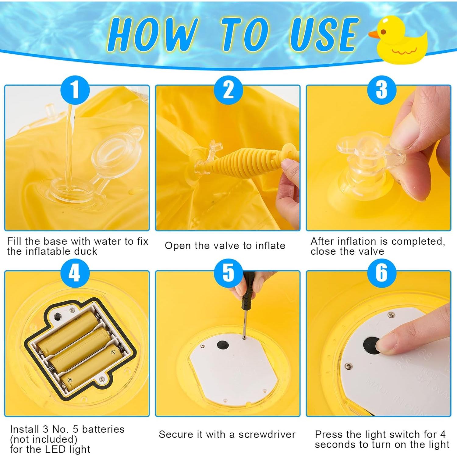 Flotador Inflable Gigante de Pato Hungdao con Luces LED 106.68x111.76cm