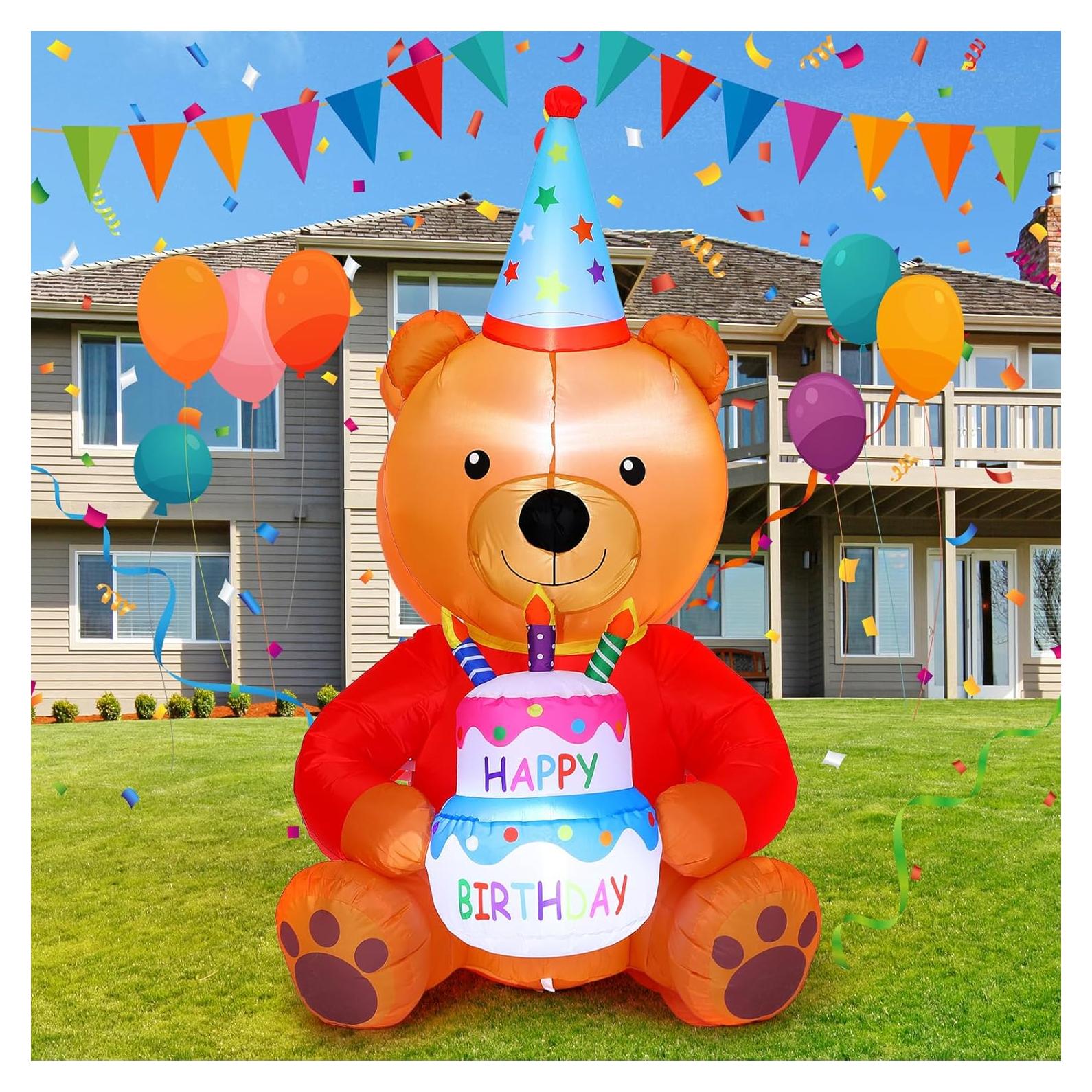 Oso Inflable de Cumpleaños 1.8m WinnerWhy con Luces LED