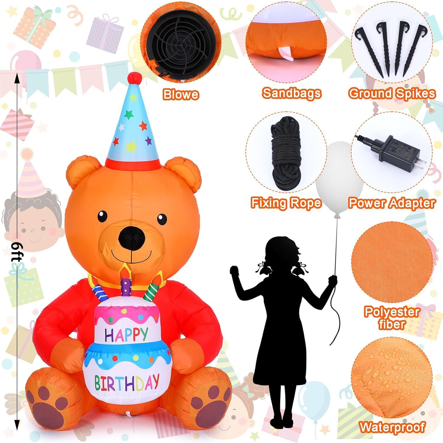 Oso Inflable de Cumpleaños 1.8m WinnerWhy con Luces LED