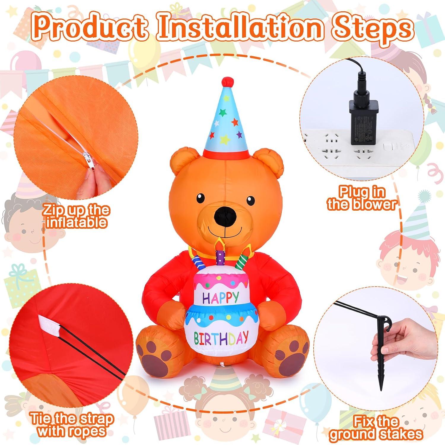 Oso Inflable de Cumpleaños 1.8m WinnerWhy con Luces LED