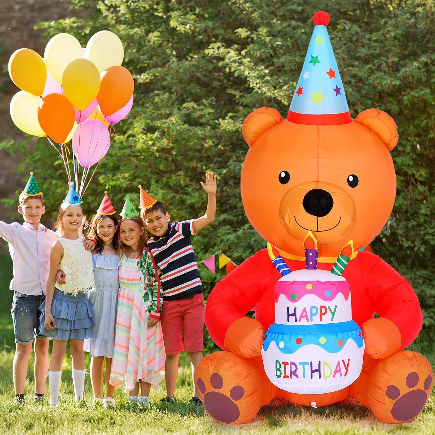 Oso Inflable de Cumpleaños 1.8m WinnerWhy con Luces LED