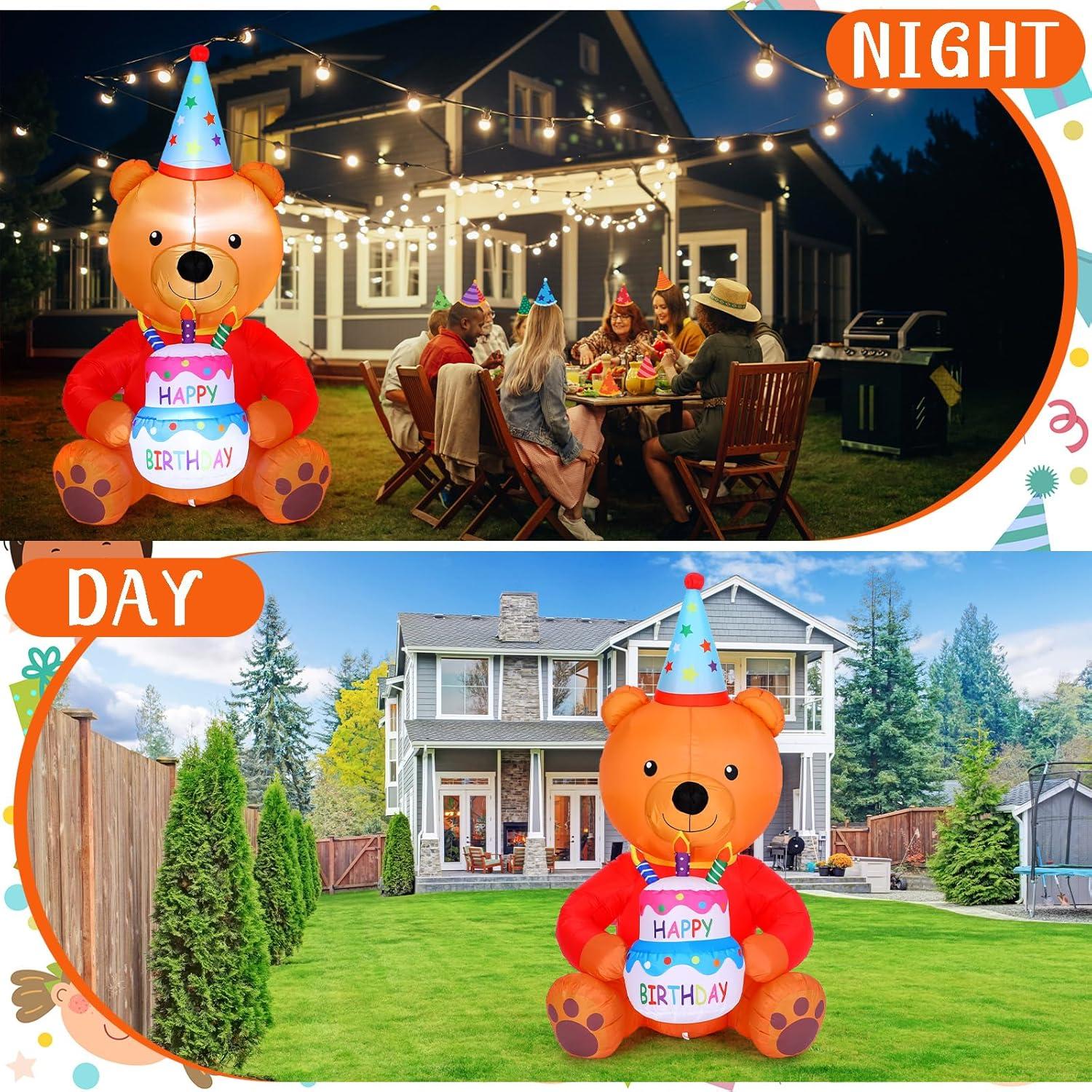 Oso Inflable de Cumpleaños 1.8m WinnerWhy con Luces LED