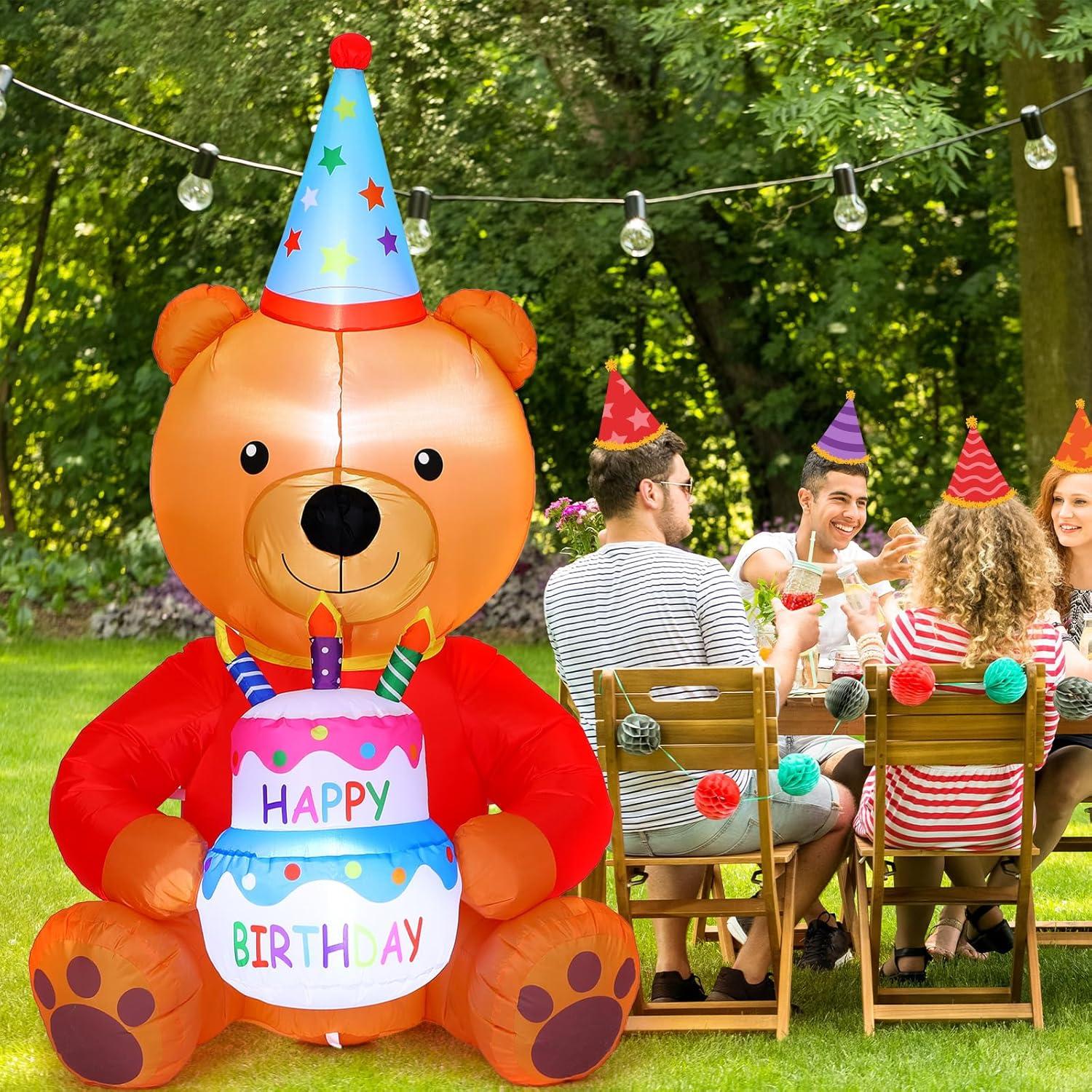 Oso Inflable de Cumpleaños 1.8m WinnerWhy con Luces LED