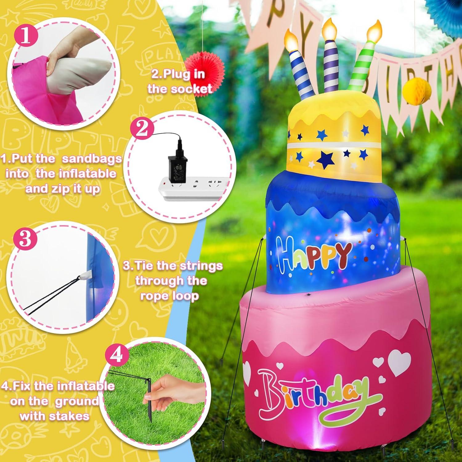 Pastel Inflable de Cumpleaños 6FT B&D con Luces LED