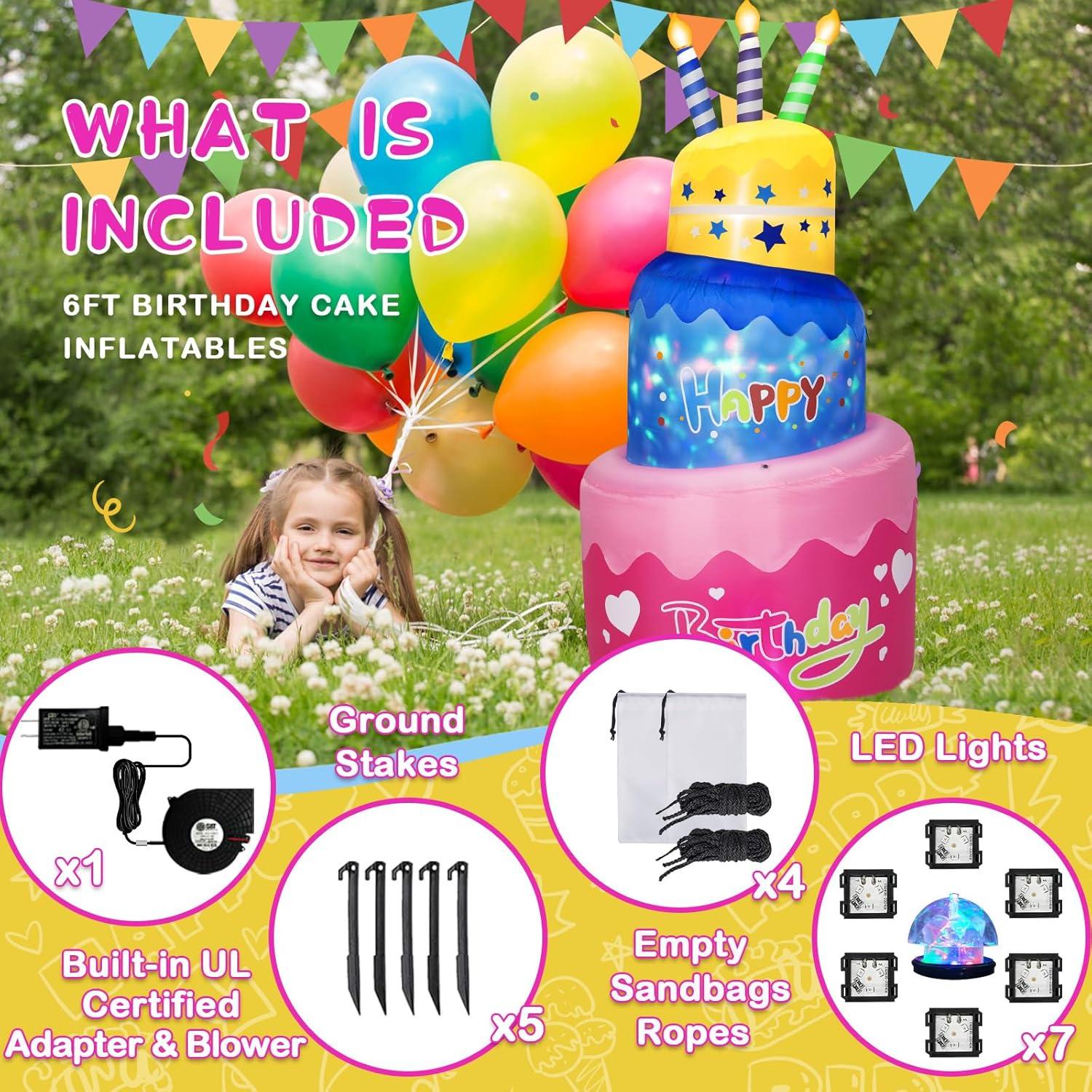 Pastel Inflable de Cumpleaños 6FT B&D con Luces LED