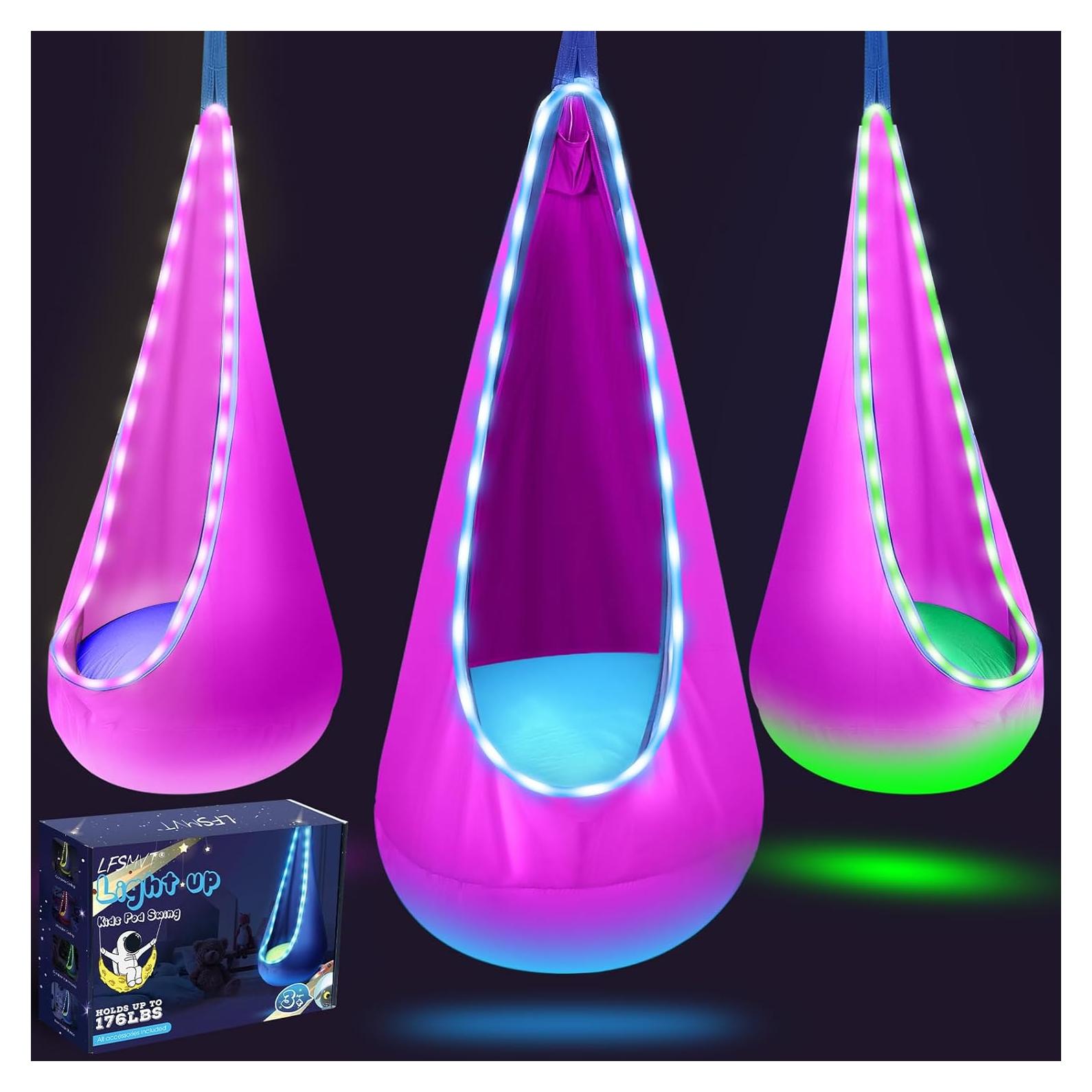 Columpio Pod Iluminado LFSMVT Rosa para Niños con Almohada