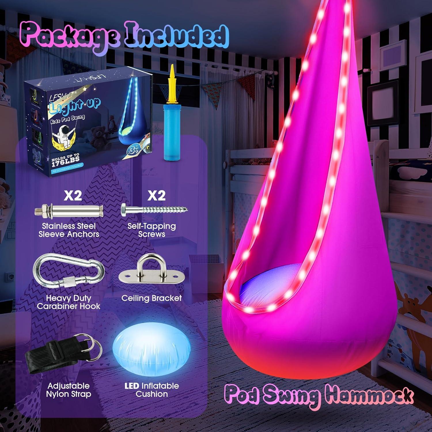Columpio Pod Iluminado LFSMVT Rosa para Niños con Almohada