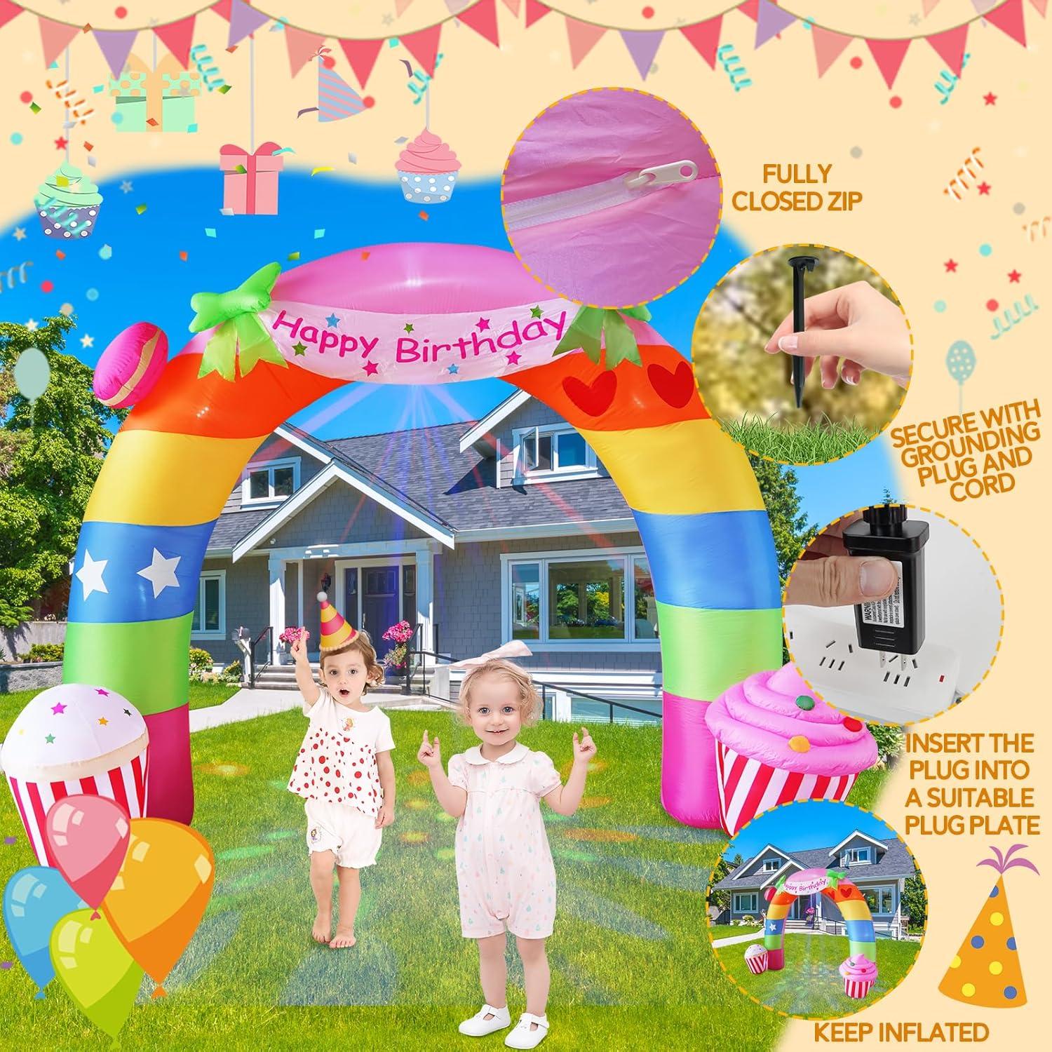 Arco Inflable de Cumpleaños Arcoíris 3.35m con LED SHDEJTG