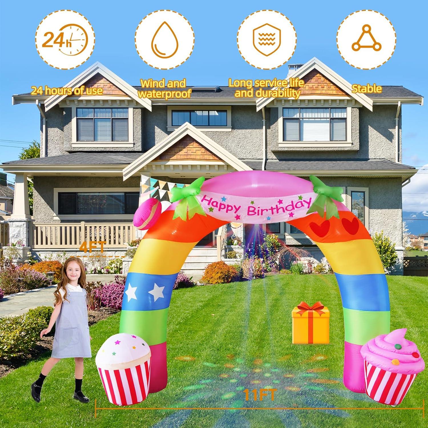 Arco Inflable de Cumpleaños Arcoíris 3.35m con LED SHDEJTG