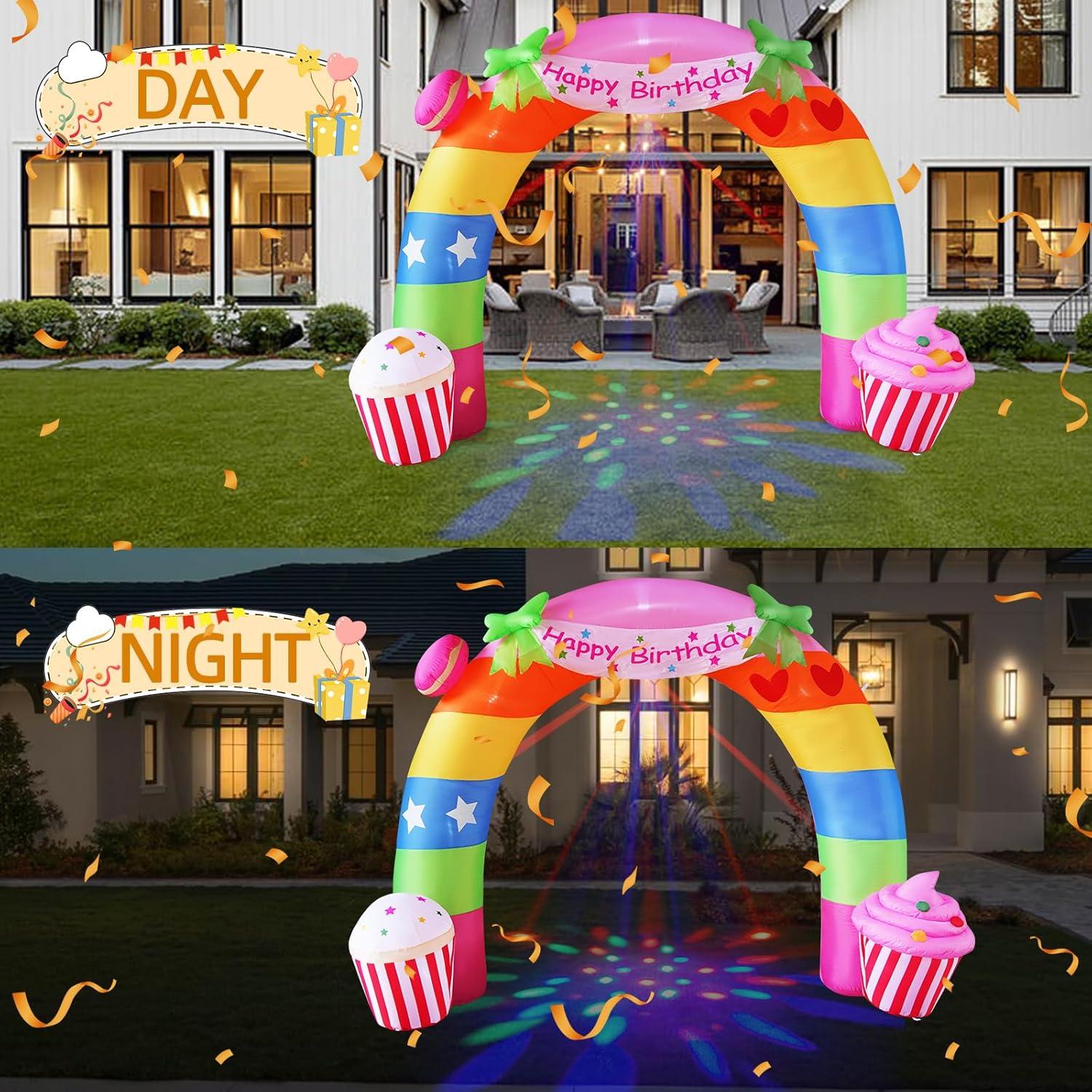 Arco Inflable de Cumpleaños Arcoíris 3.35m con LED SHDEJTG