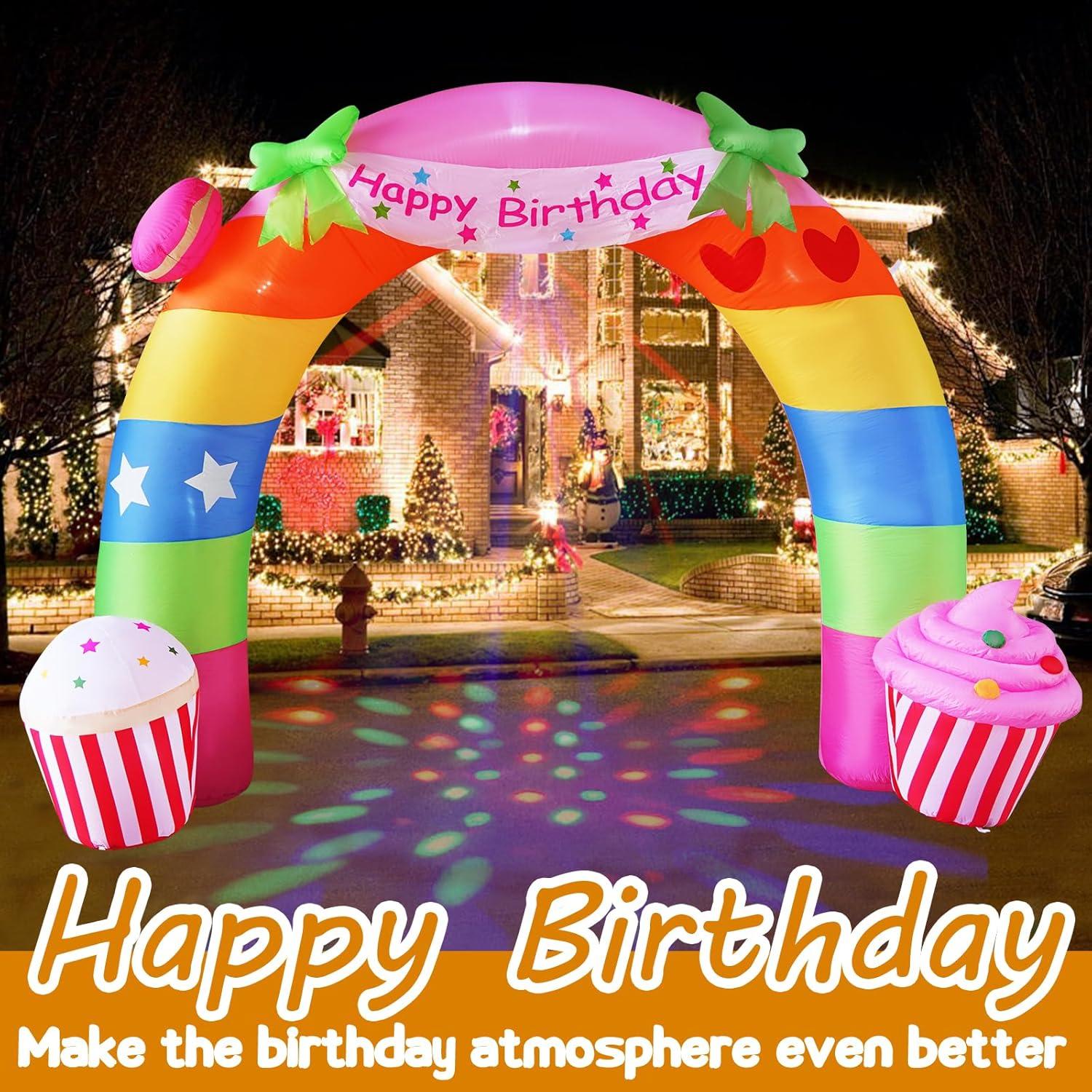 Arco Inflable de Cumpleaños Arcoíris 3.35m con LED SHDEJTG