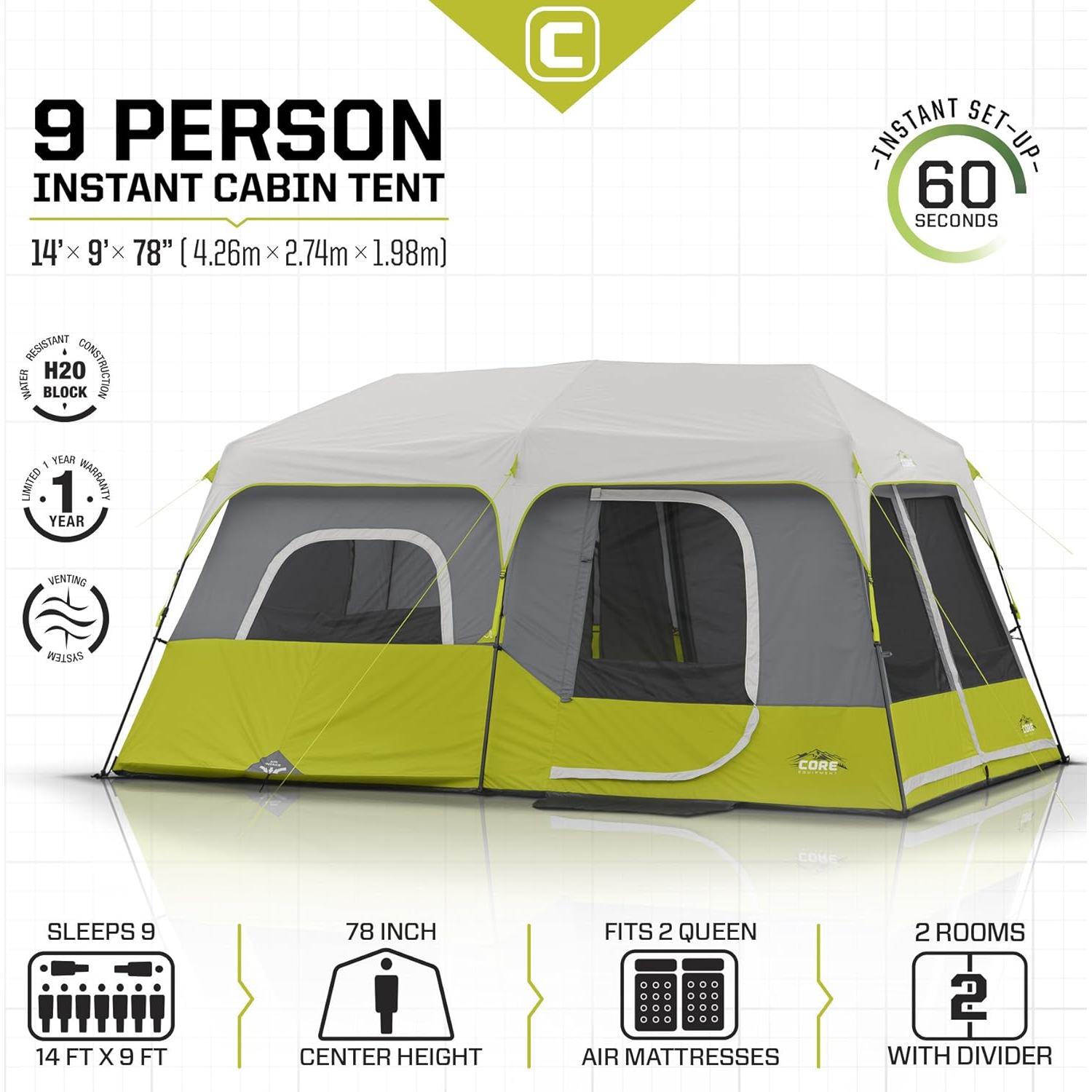 Carpa Instantánea CORE para 9 Personas Verde 4.27x2.74m