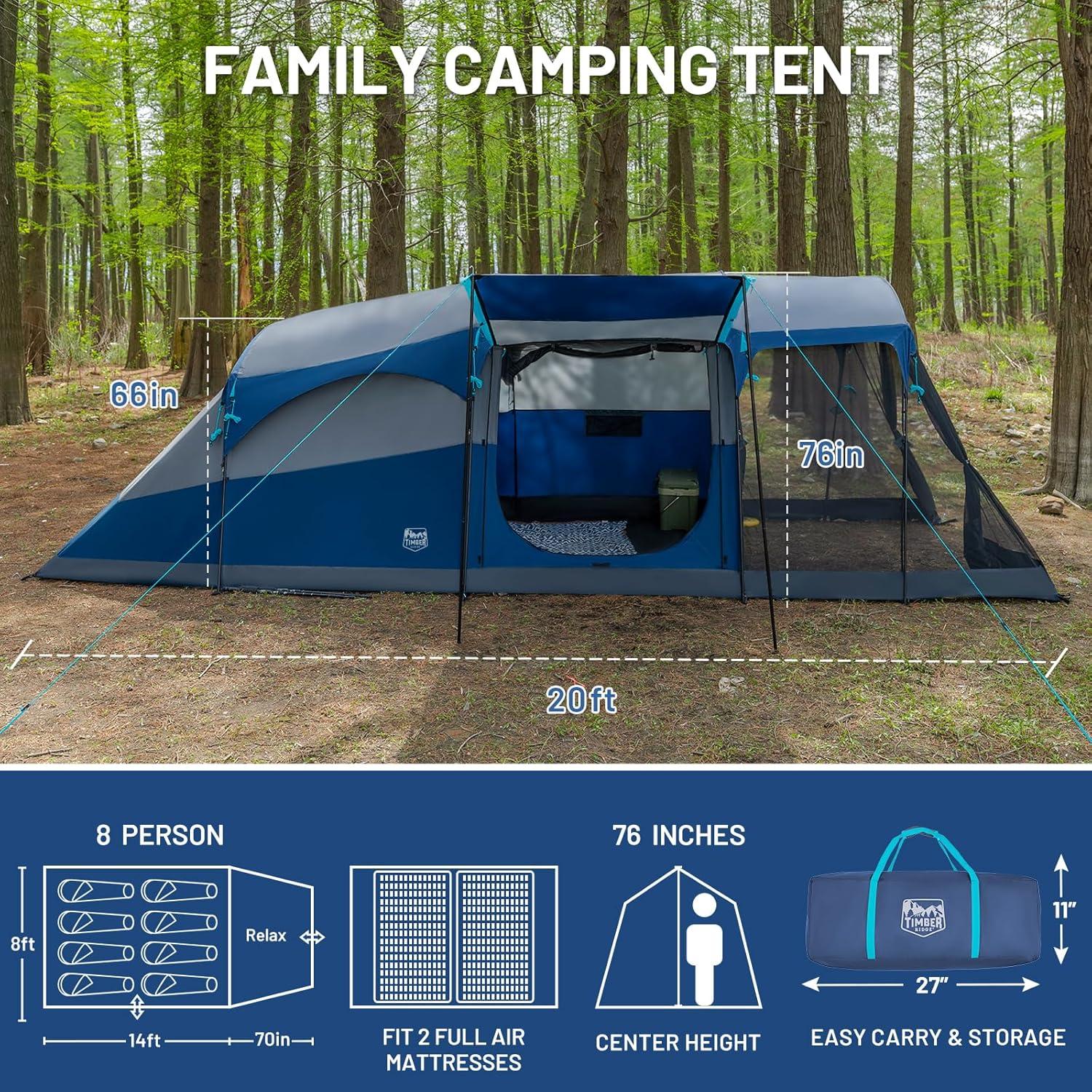 Tienda de Camping TIMBER RIDGE para 8 Personas 6.1x2.4m Impermeable