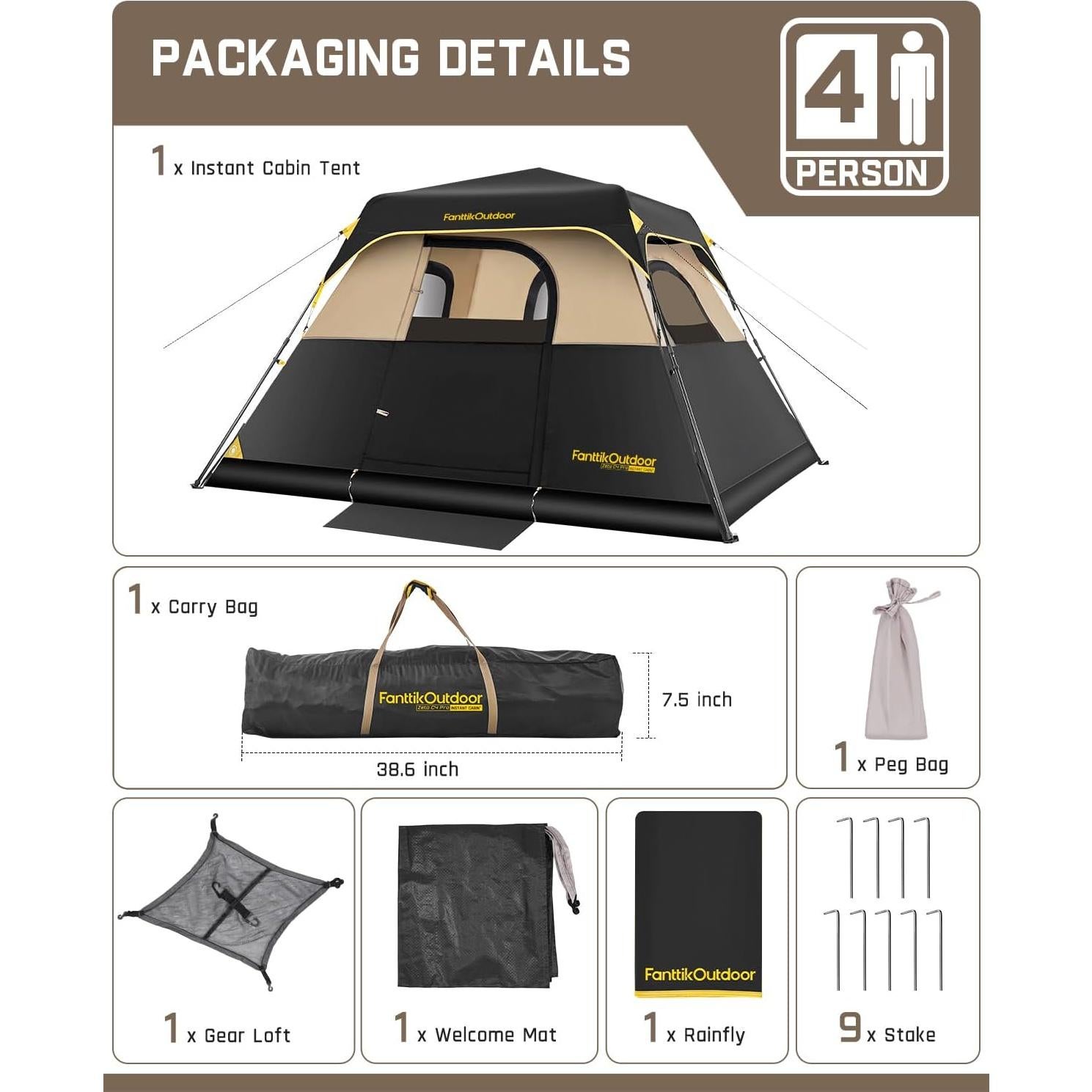 Carpa de Camping FanttikOutdoor Zeta C4 Pro 4 Personas Caqui