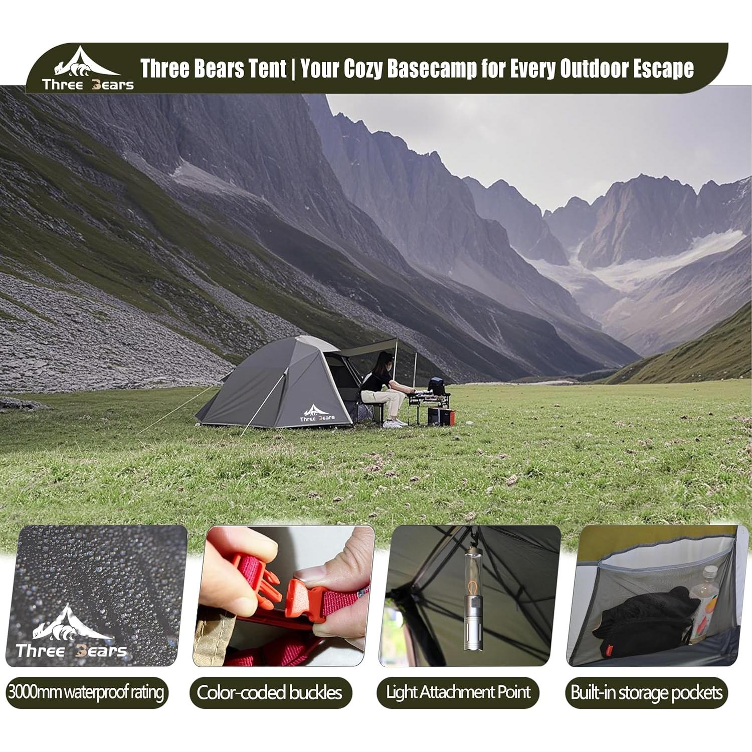 Carpa de Camping Tres Osos L01-2P para 2 Personas Impermeable