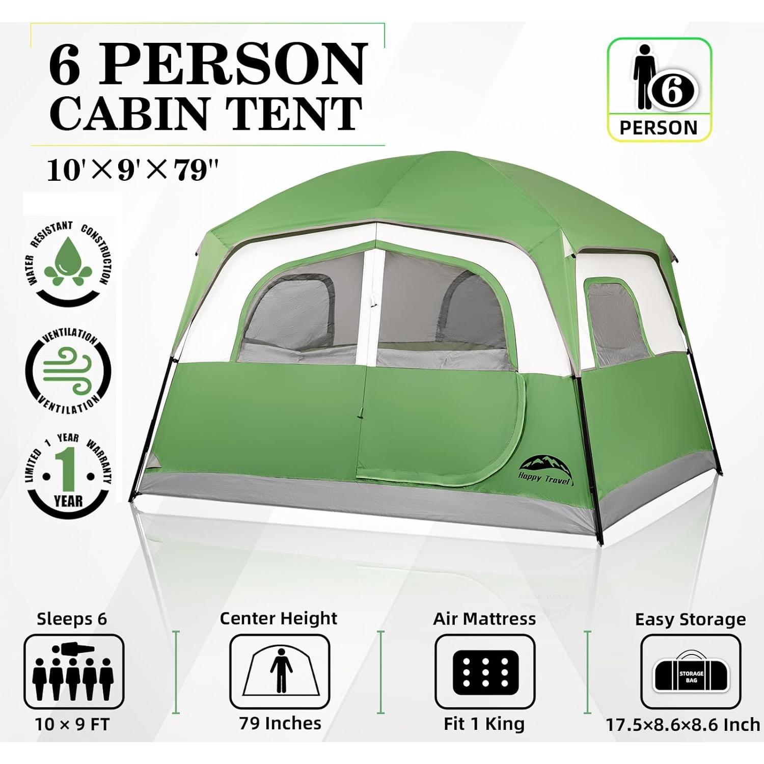Carpa de Camping VIAJE FELIZ para 6 Personas Impermeable