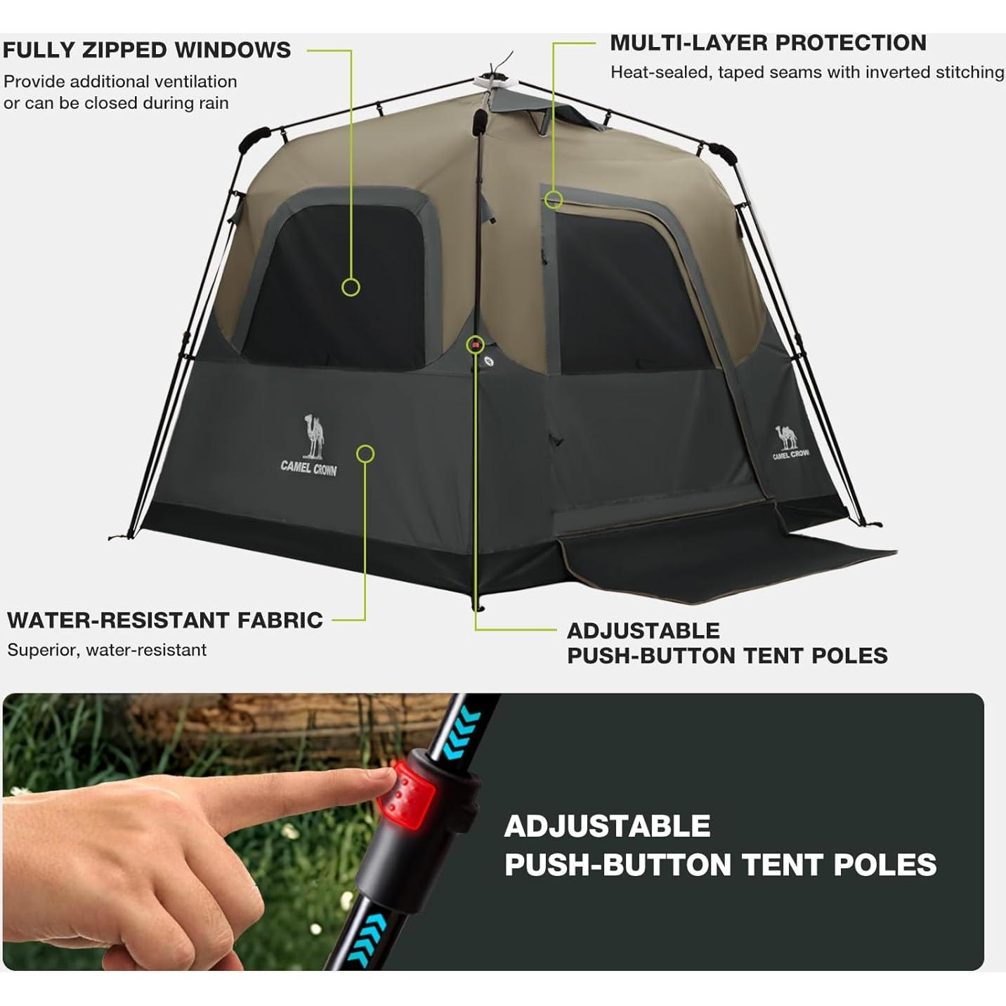 Tienda Instantánea CAMEL CROWN 4 Personas Impermeable Azul