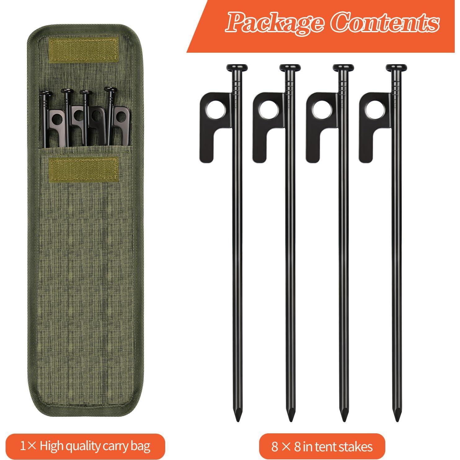 8/16/32 Pack 8in Heavy Duty Forged Steel Tent Stakes, with Storage Bag, for Camping