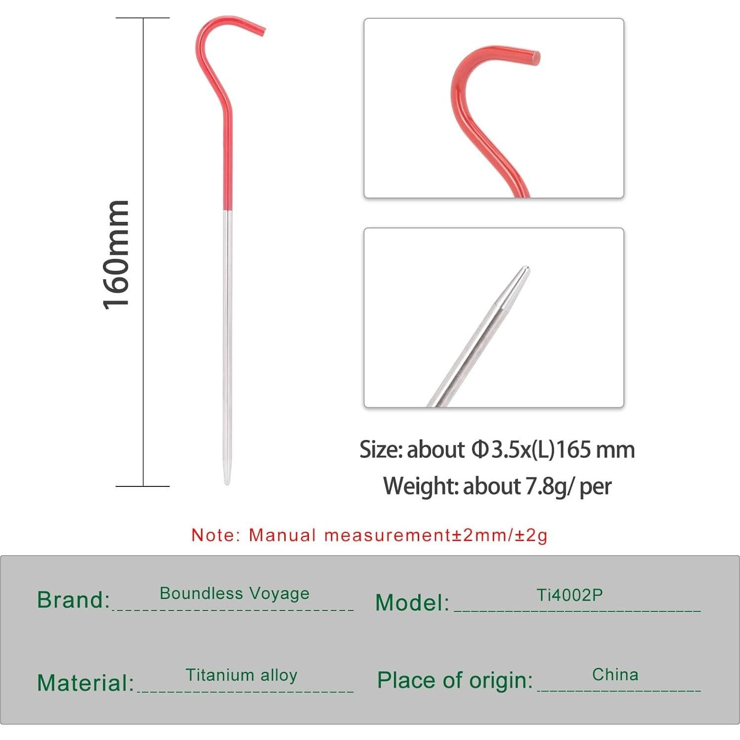Estacas de Tienda de Camping iBasingo 8 Pcs Titanio 165mm