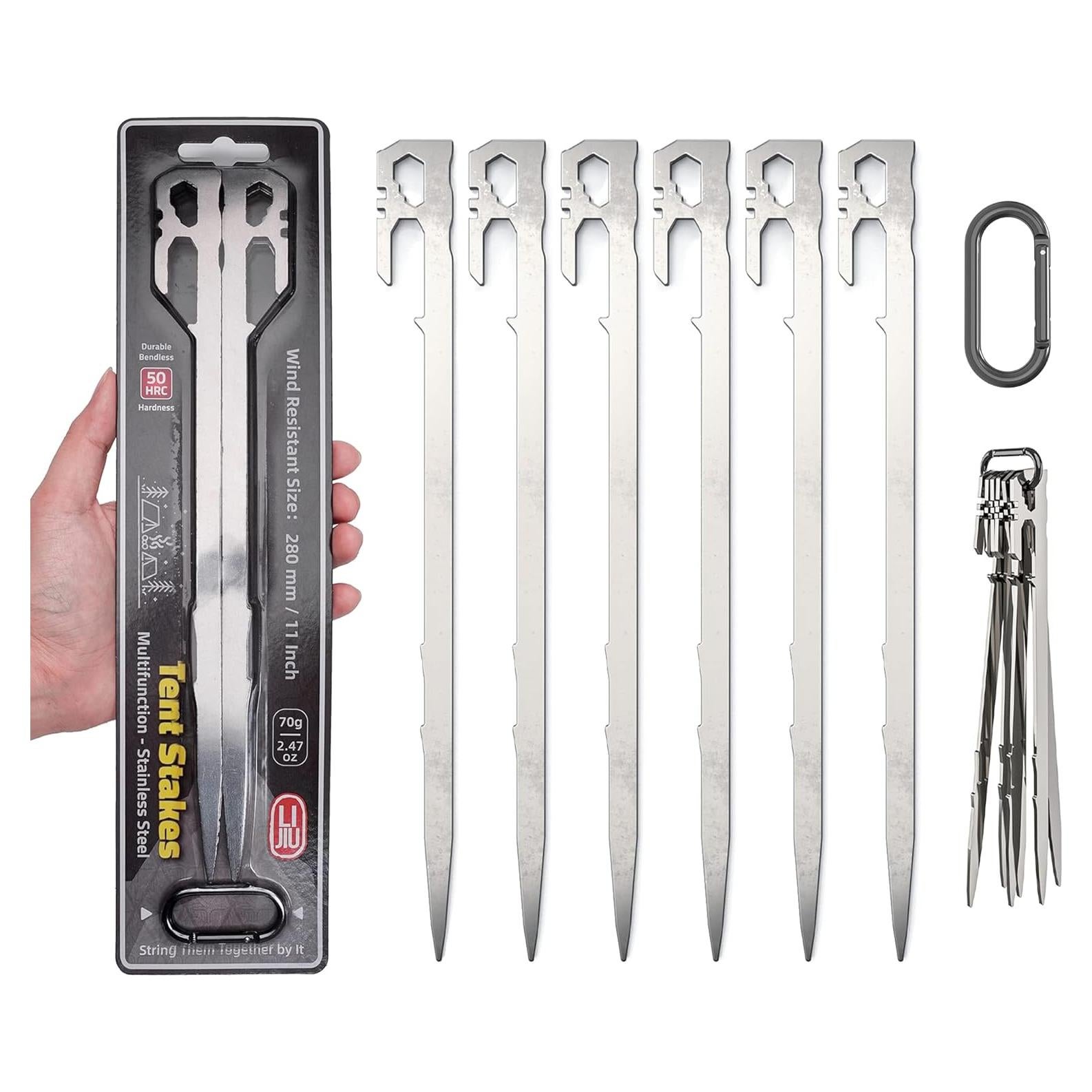 Estacas de Camping LI JIU 6 Piezas Acero Inoxidable 28 cm