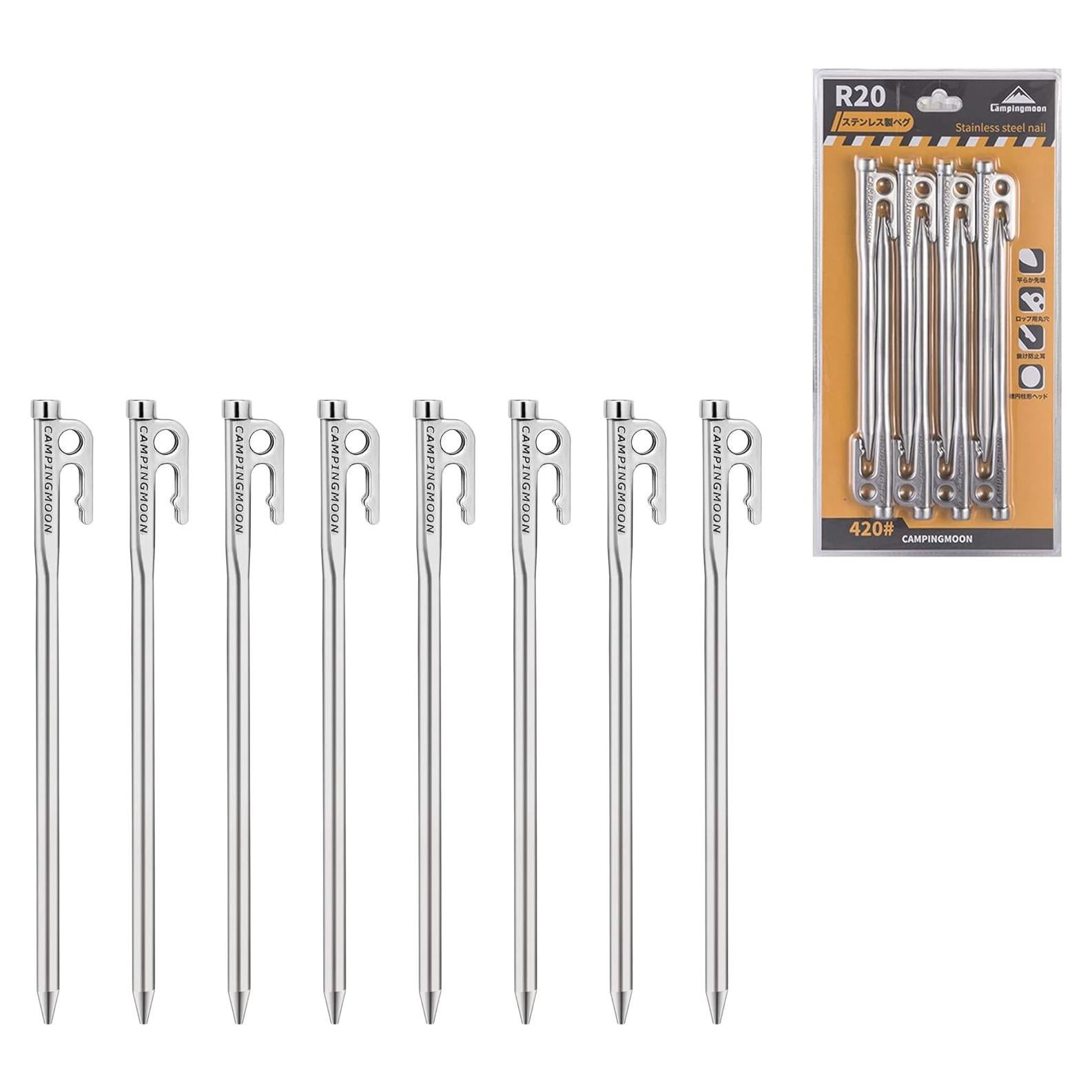 Estacas de Tienda Camping Moon 20cm Acero Inoxidable 8 Piezas