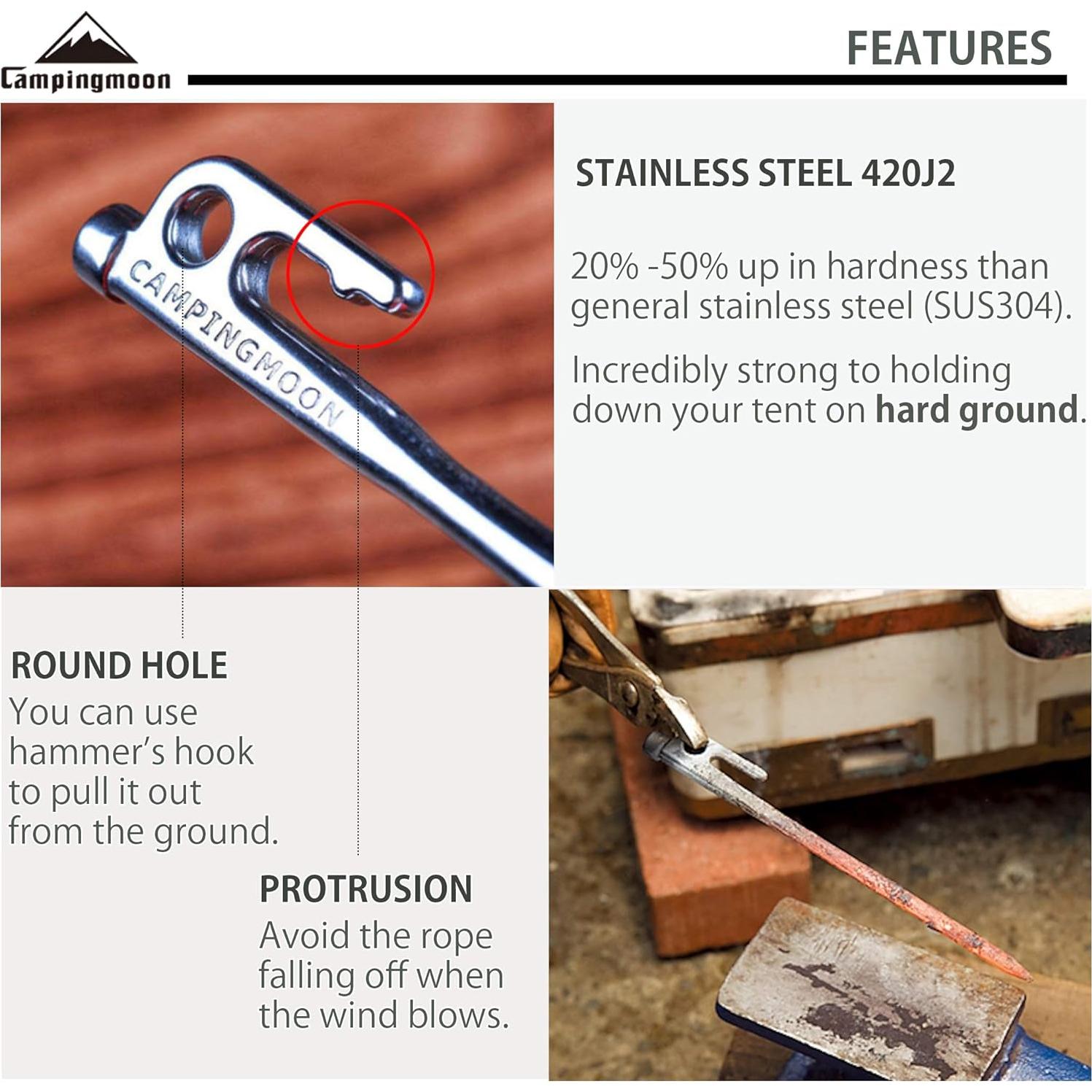 Estacas de Tienda Camping Moon 20cm Acero Inoxidable 8 Piezas