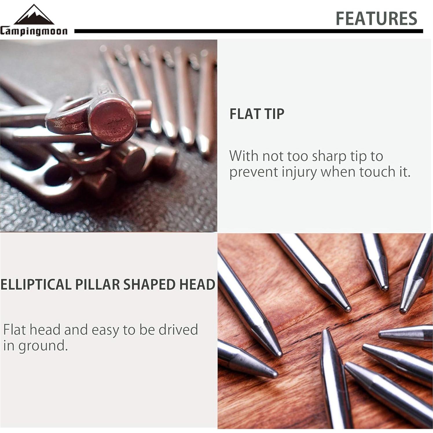 Estacas de Tienda Camping Moon 20cm Acero Inoxidable 8 Piezas