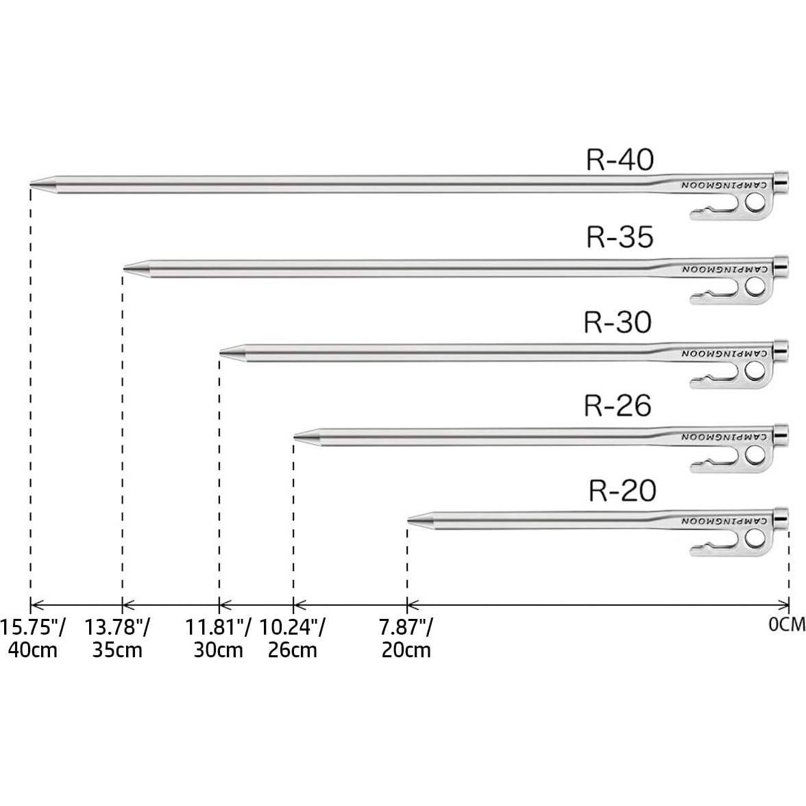 Estacas de Tienda Camping Moon 20cm Acero Inoxidable 8 Piezas