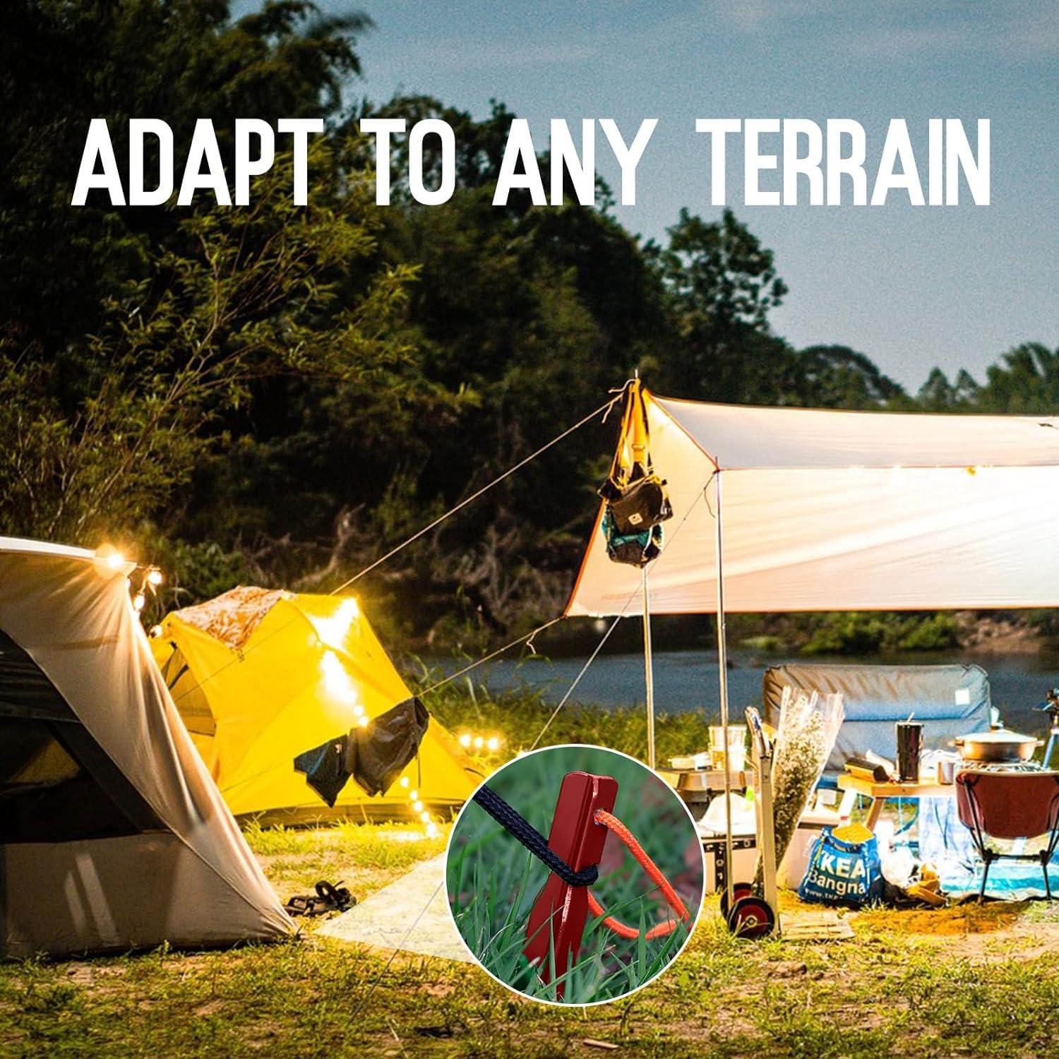 Grassman Tent Stakes, 16 Pack 9in Heavy Duty Ground pegs with Reflective Pull Ropes, Leightweight-Durable-Safe Metal Backpacking Camping Spiles