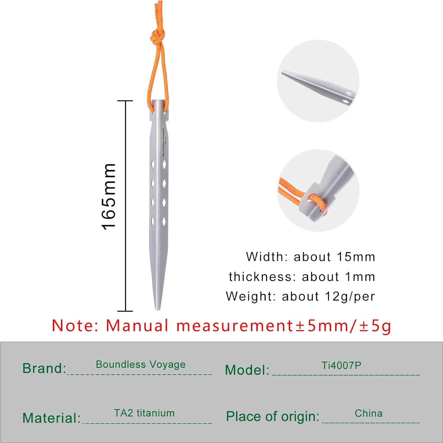 Clavos de Titanio iBasingo para Camping - 8 Piezas, 16.5 cm