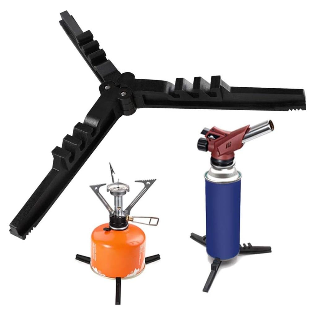 Folding Universal Fuel Can Canister Stand, Caudblor Tripod Stabilizer for Camping Stoves, Upgrade Compact Butane Gas Tank Bracket, Plastic Cylinder Cartridge Holder, Footrest for Outdoor Hiking Stove