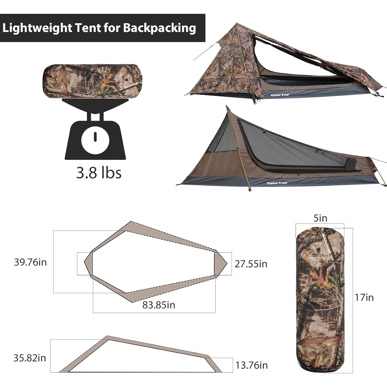 Tienda Bivy GEERTOP Ultraligera 1 Persona 3 Temporadas Impermeable