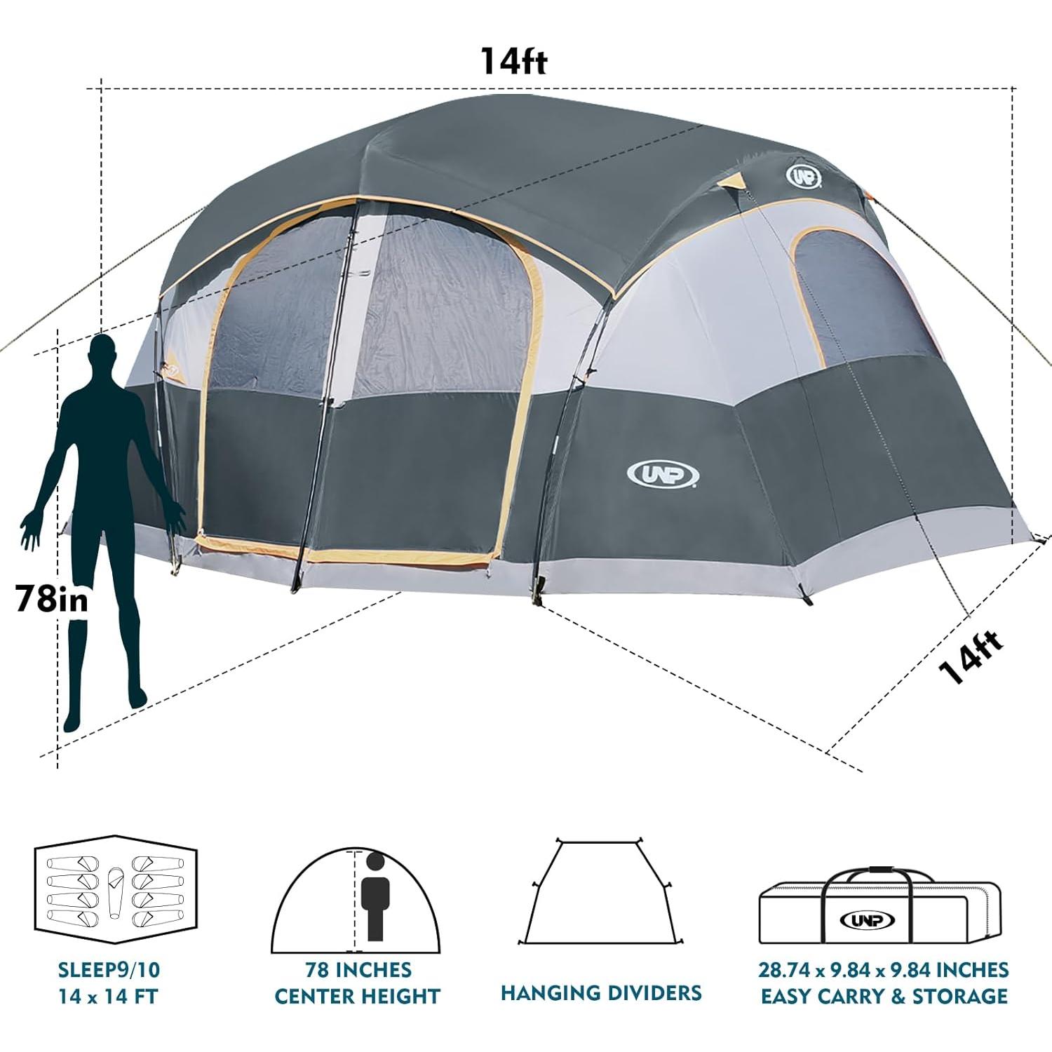 Tienda de Camping UNP para 8-9 Personas, Gris, Impermeable