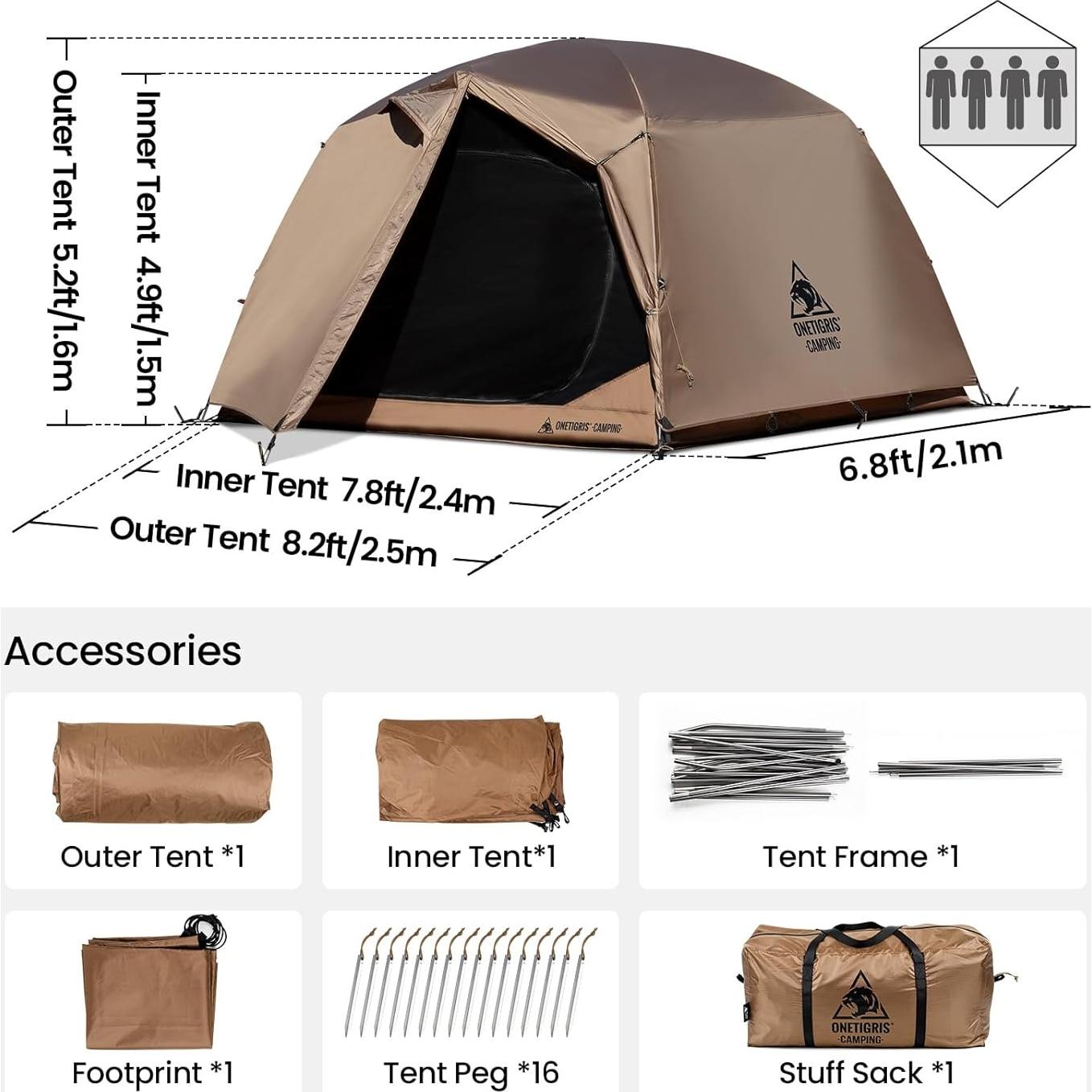 Carpa OneTigris JOVIAN para 4 Personas 3 Temporadas Impermeable