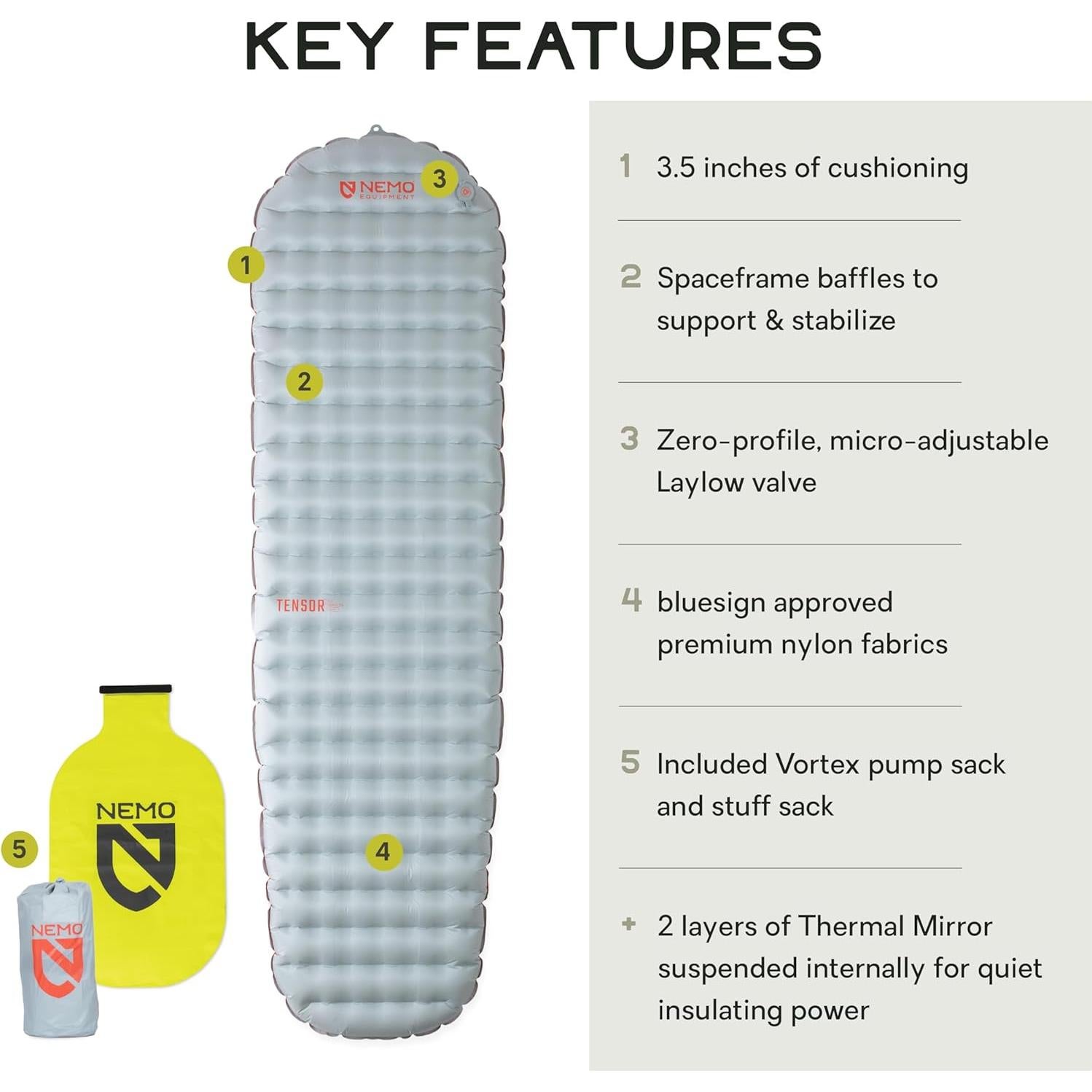 Colchón Inflable NEMO Tensor Todo-Temporada Momia 183x51 cm