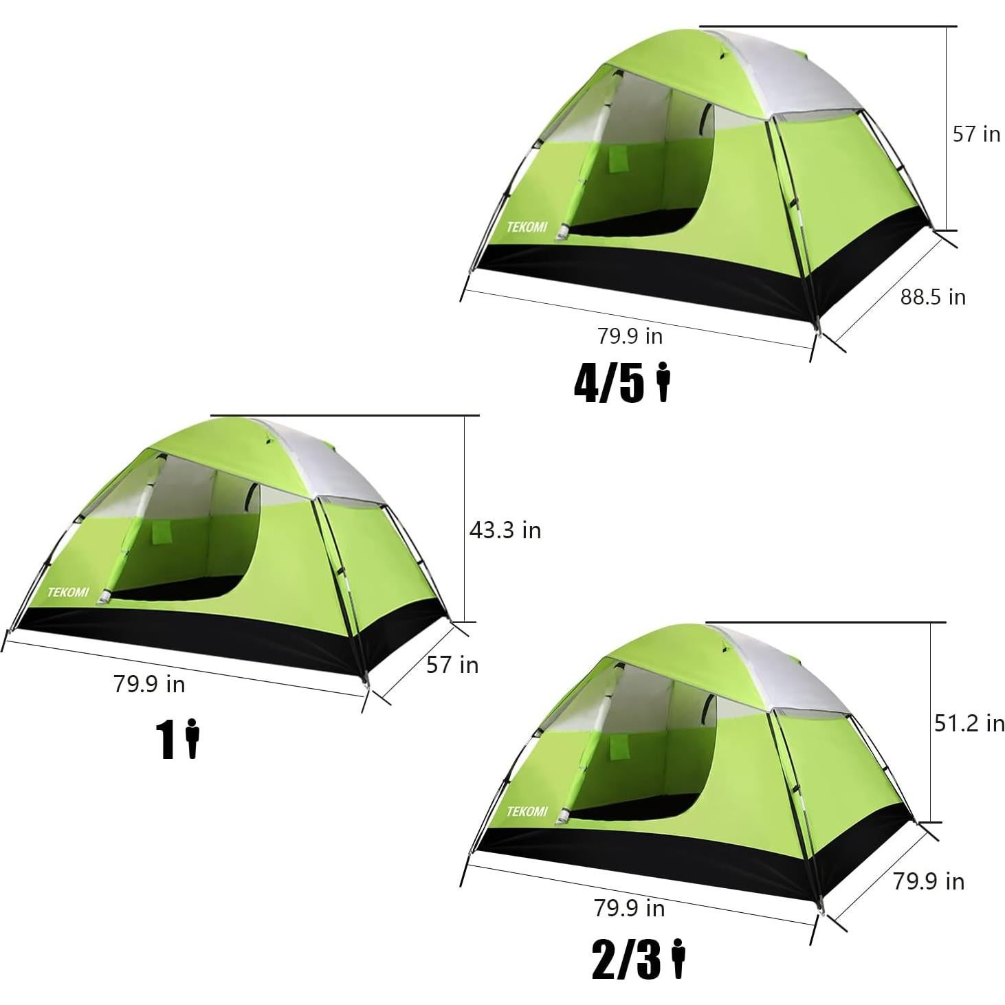 Carpa de Camping TEKOMI 5 Personas Impermeable Verde 2.4x2.1m